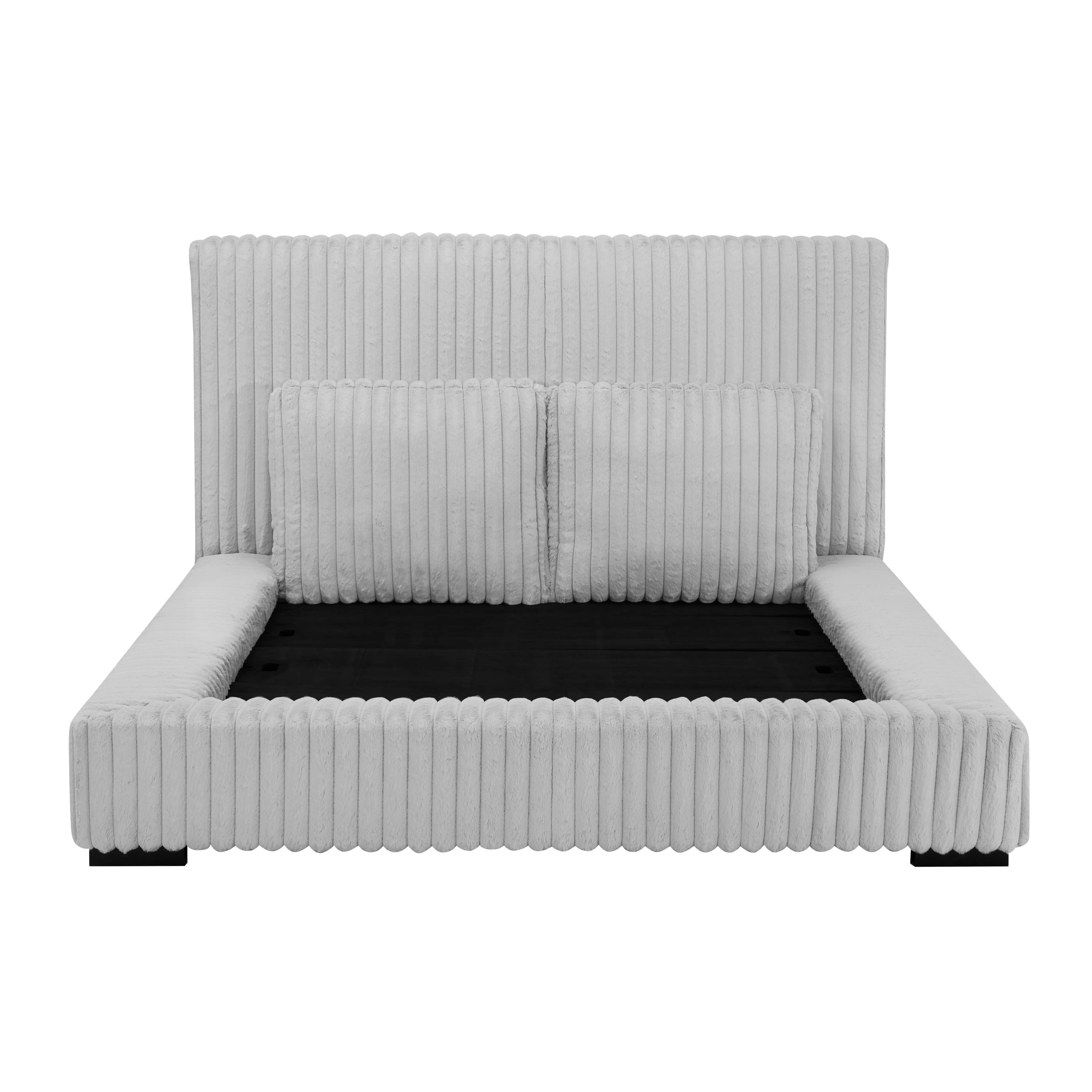 Lotus Light Gray Queen Upholstered Platform Bed-6