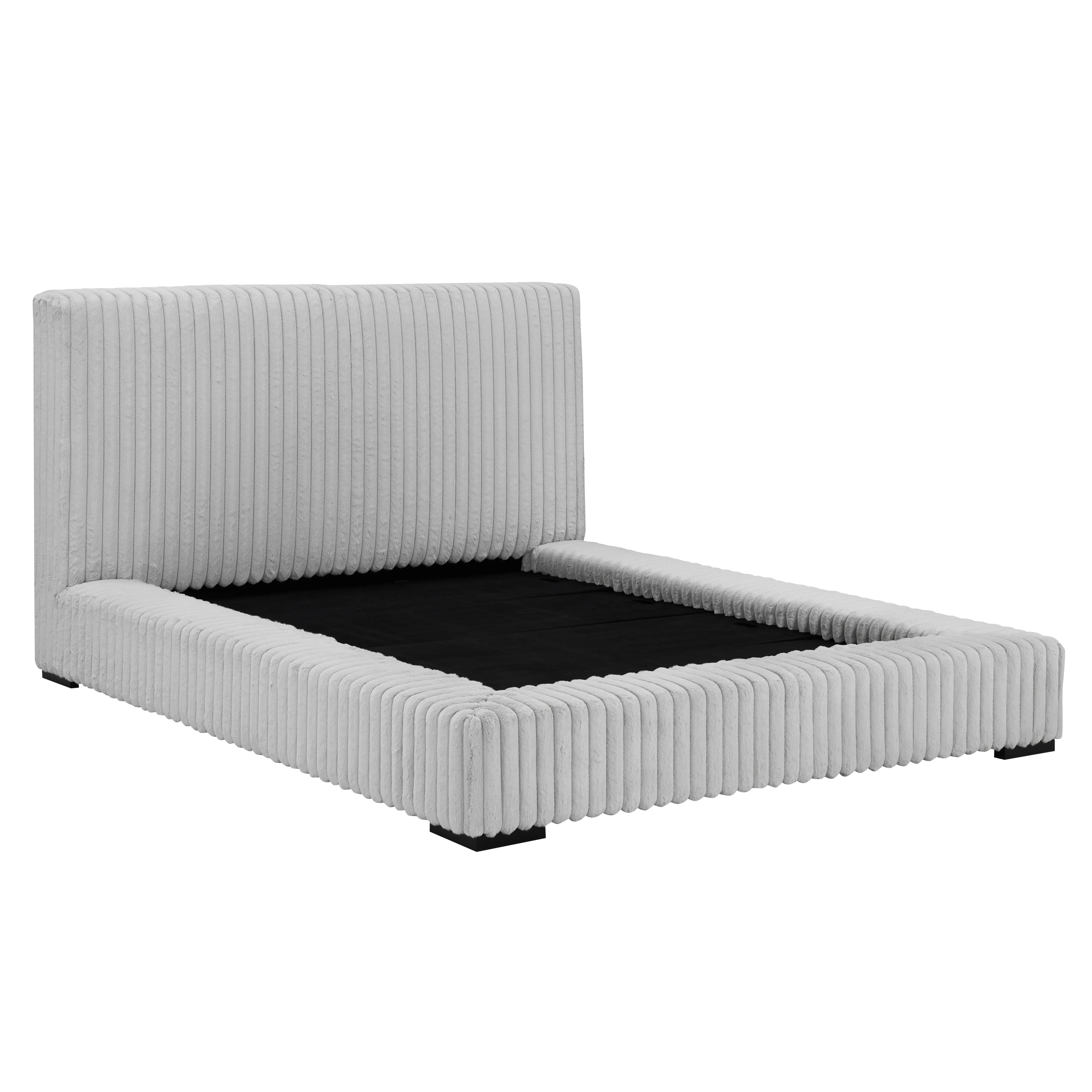 Lotus Light Gray Queen Upholstered Platform Bed-7
