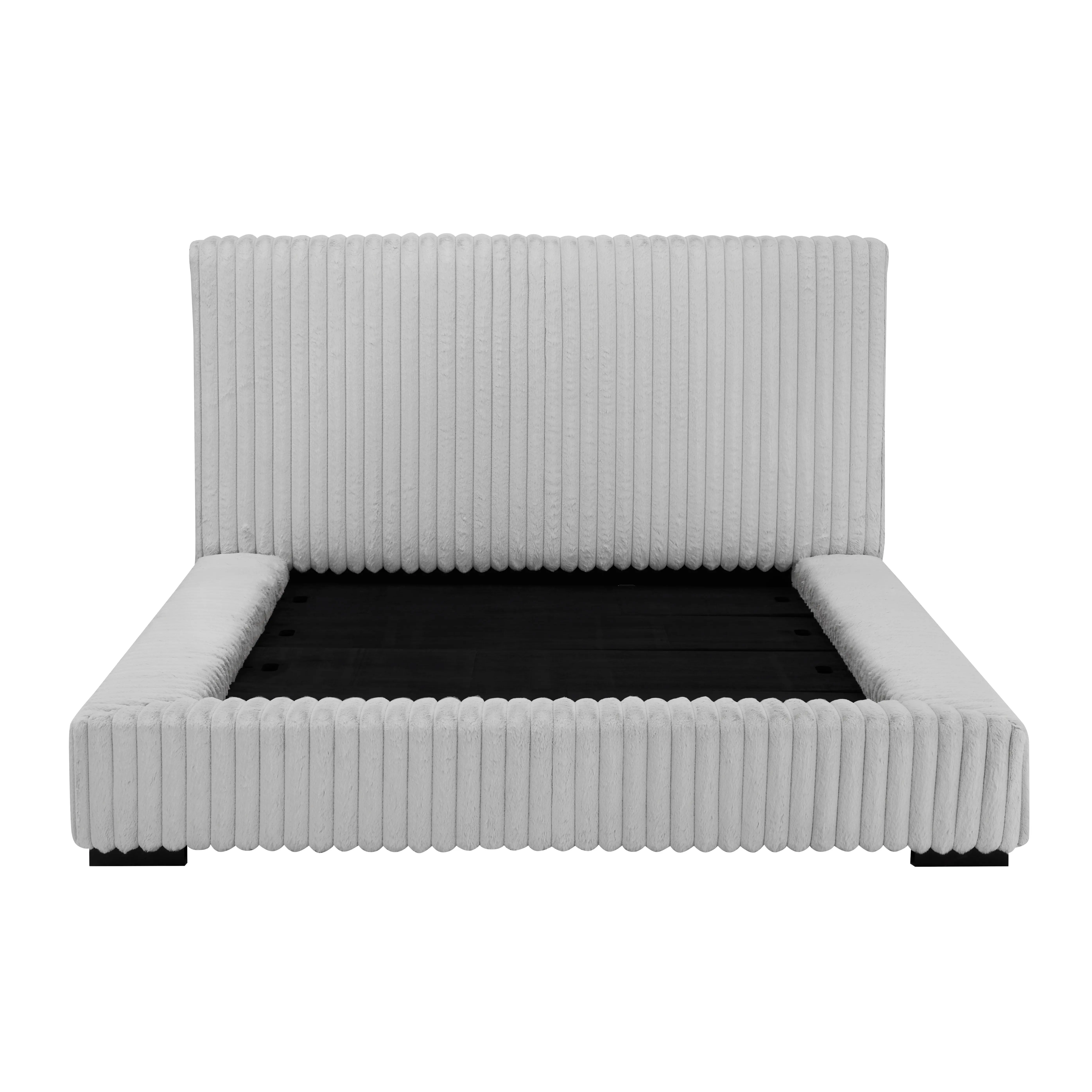 Lotus Light Gray Queen Upholstered Platform Bed-8