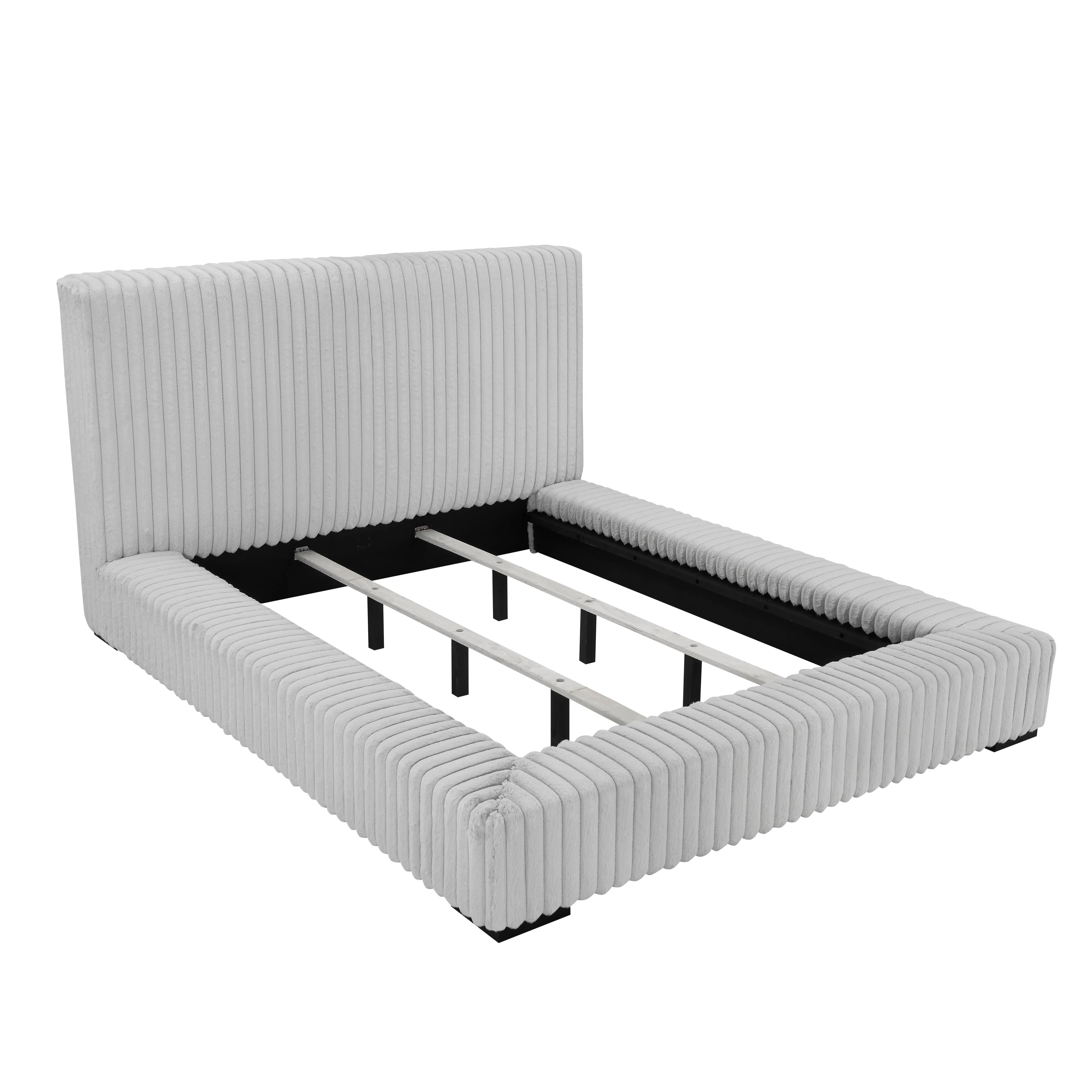 Lotus Light Gray Queen Upholstered Platform Bed-9