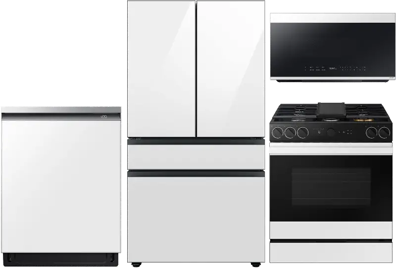 Samsung Bespoke 4 Piece Gas Kitchen Appliance Package - White Glass