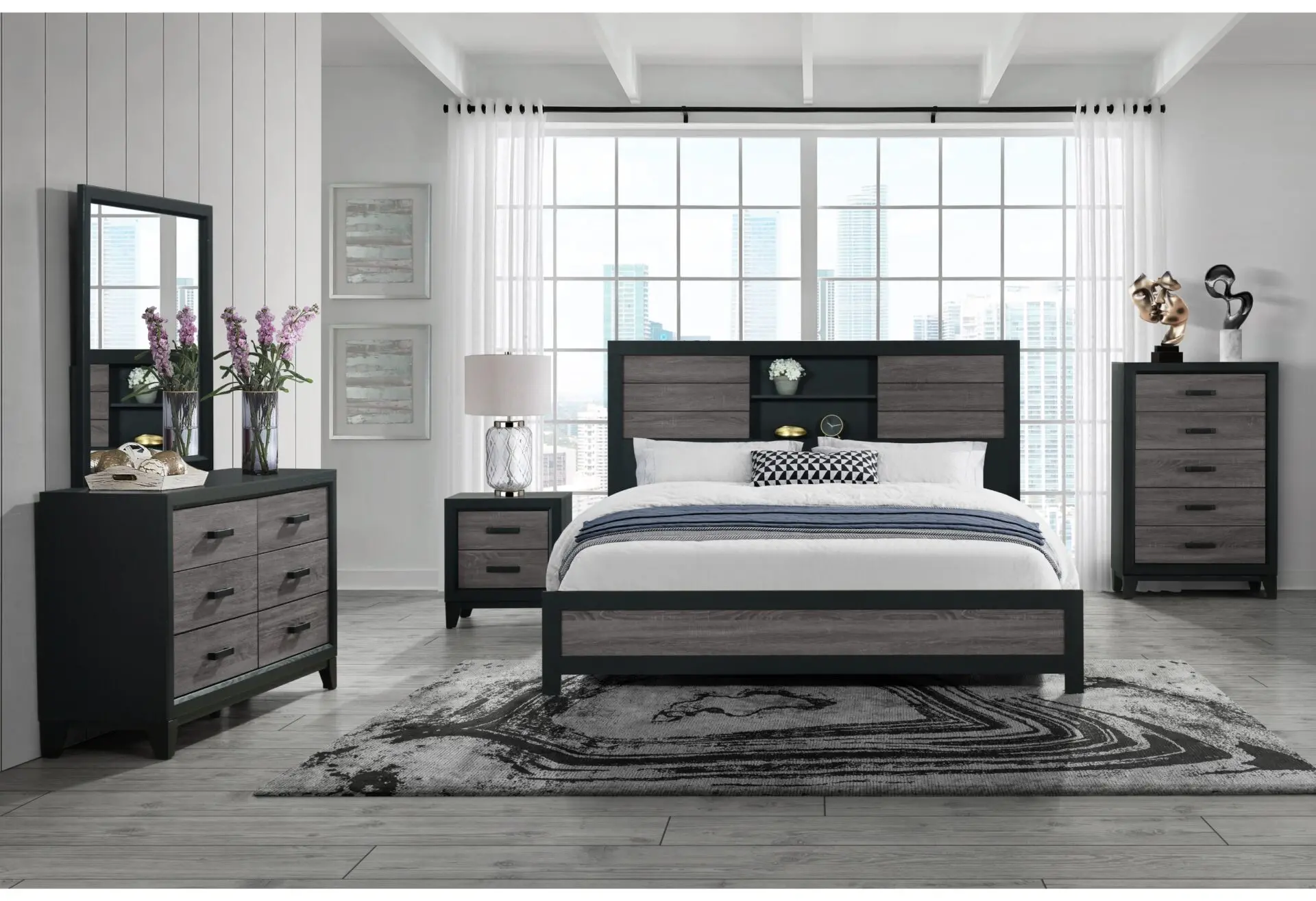 Lisbon Gray and Black Twin Bookcase Bed-2
