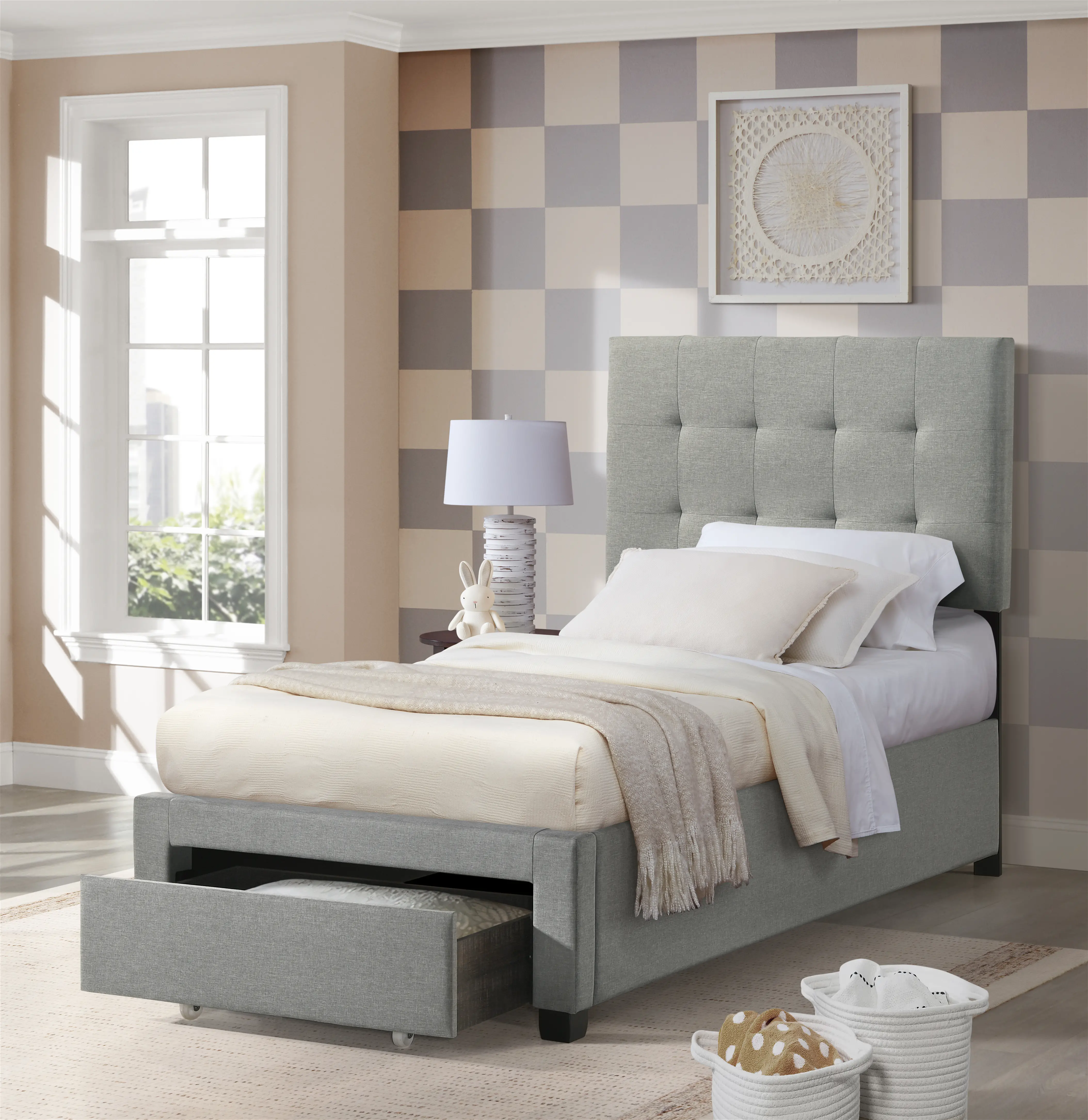 Kaycee Gray Twin Upholstered Storage Bed-2