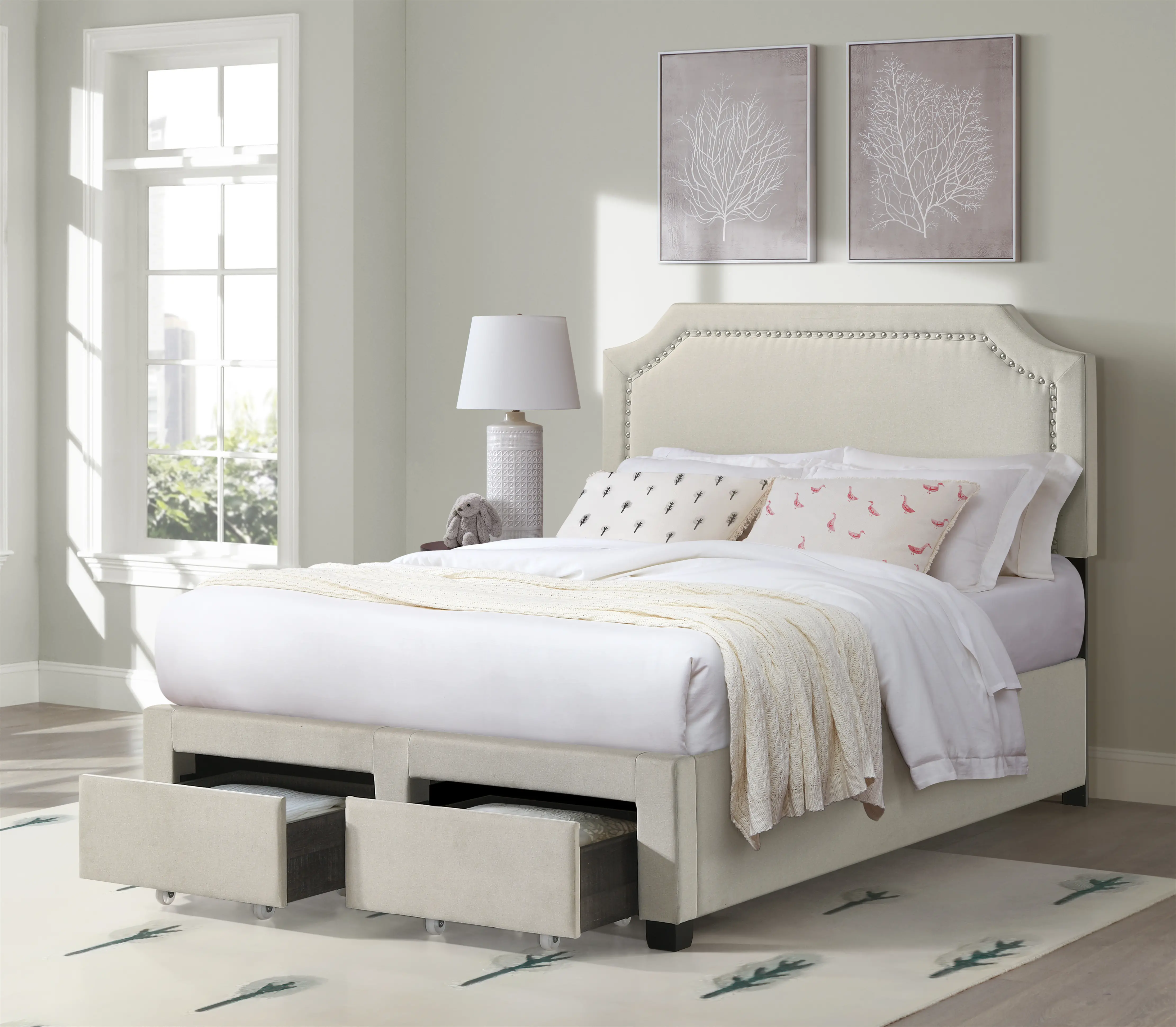 Tropic Beige Full Upholstered Storage Bed-2
