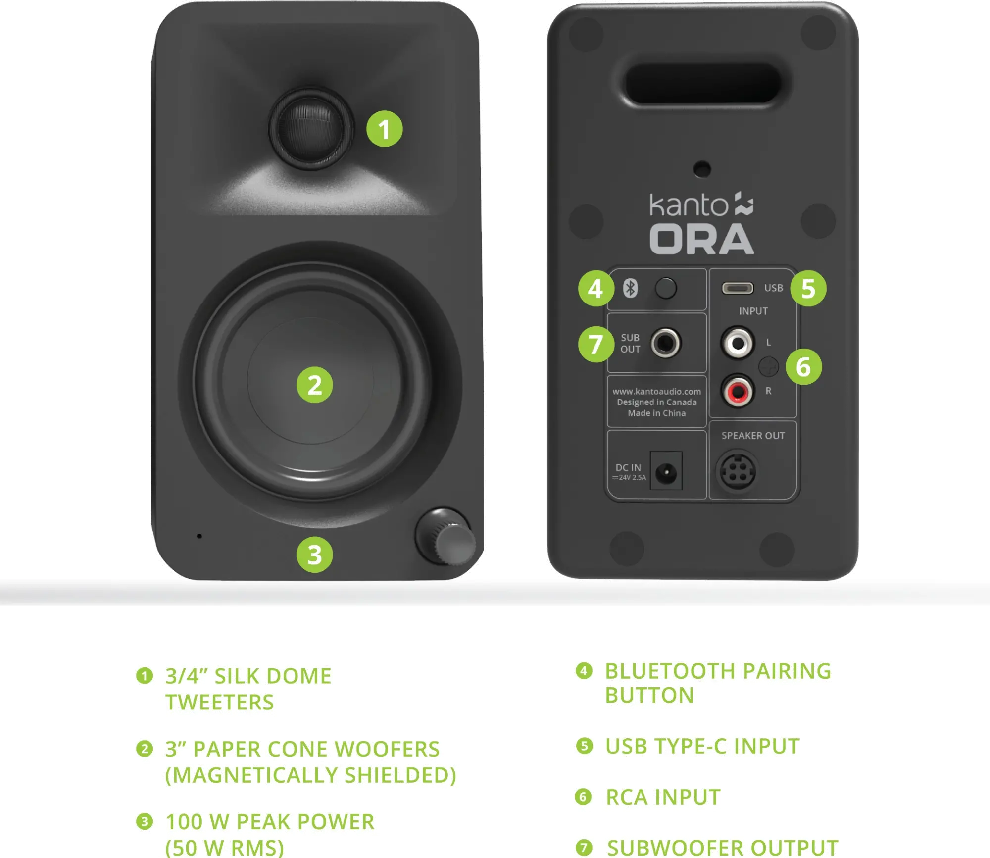 Kanto ORA Powered Reference Desktop Speakers - Black, Pair-5