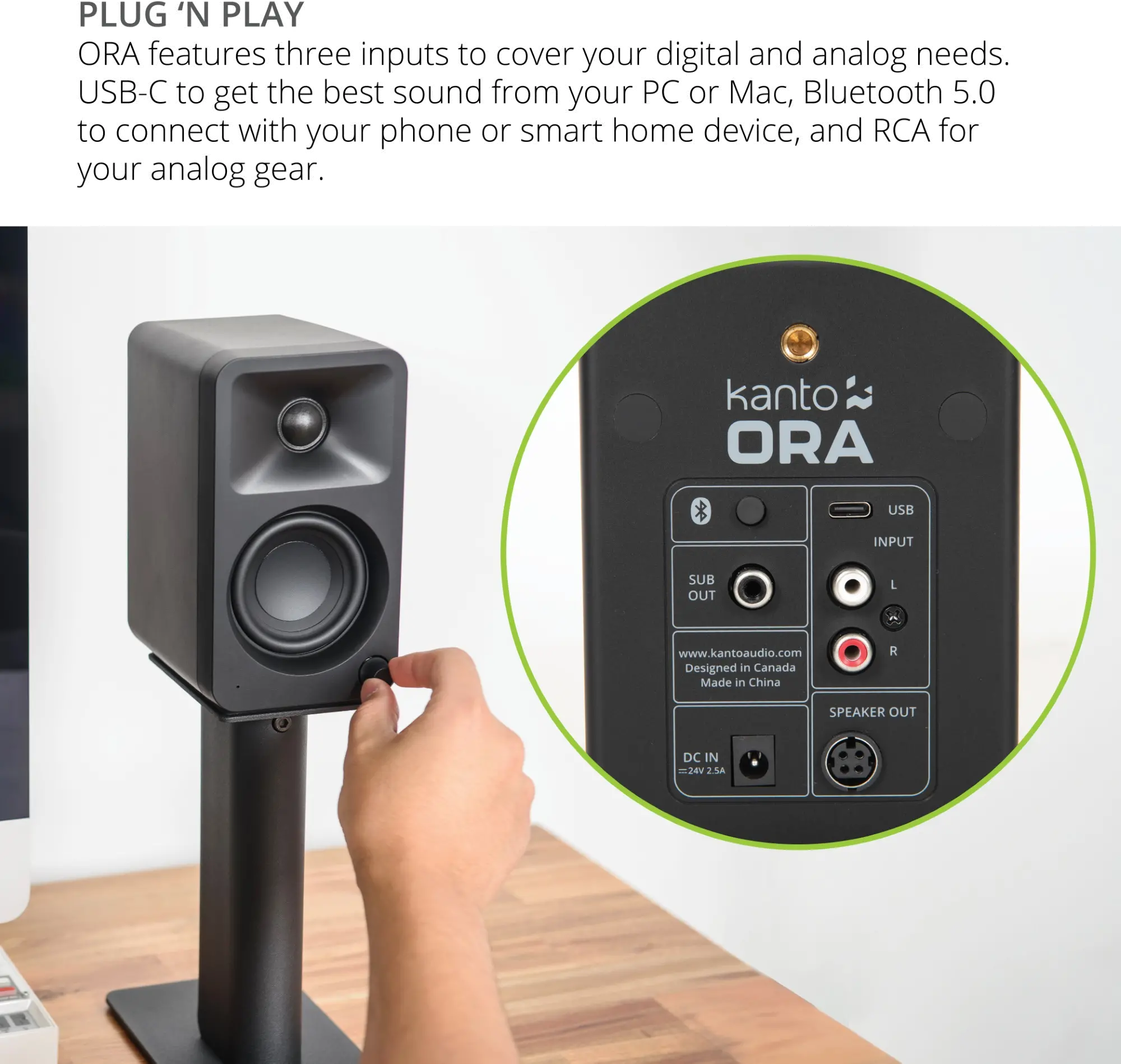 Kanto ORA Powered Reference Desktop Speakers - Black, Pair-2