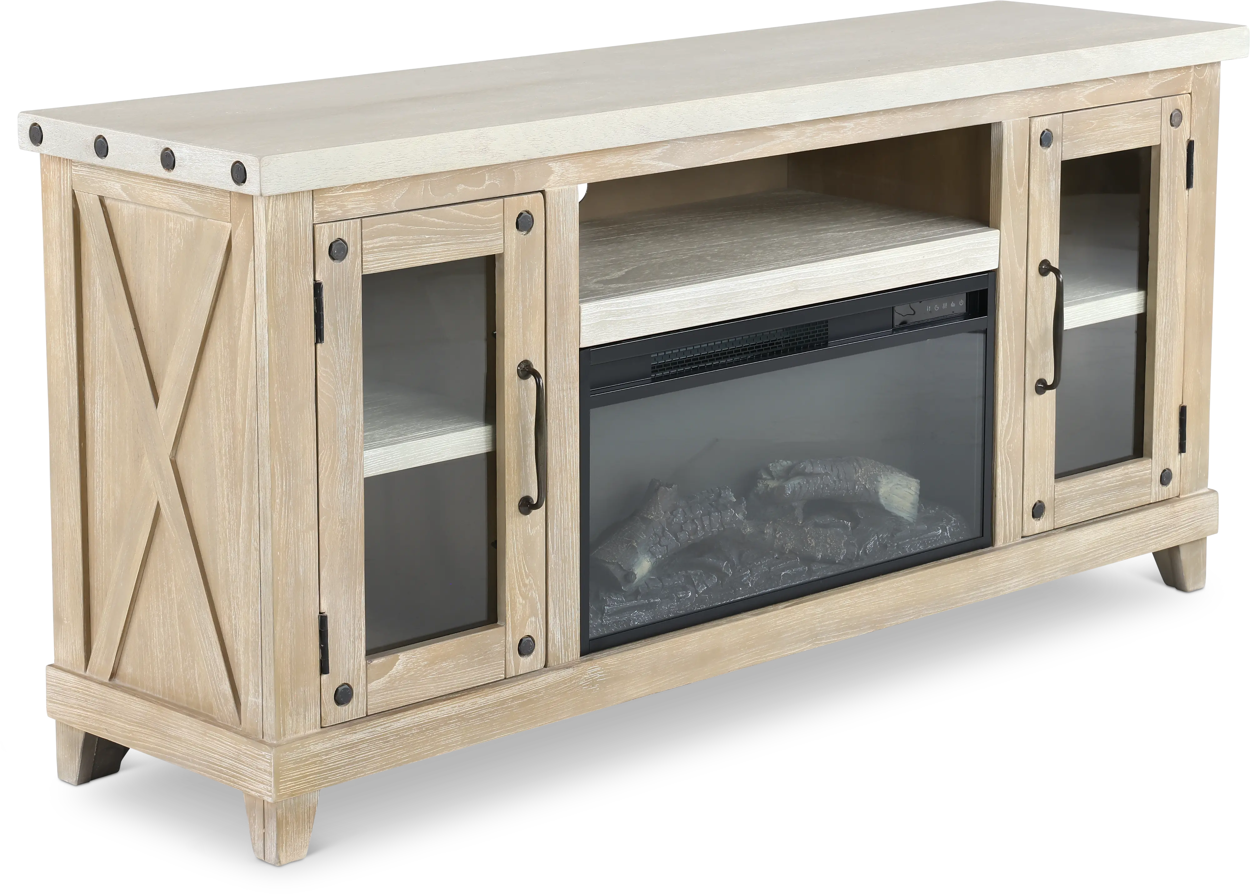 Rivan 64 Natural Fireplace TV Stand-1