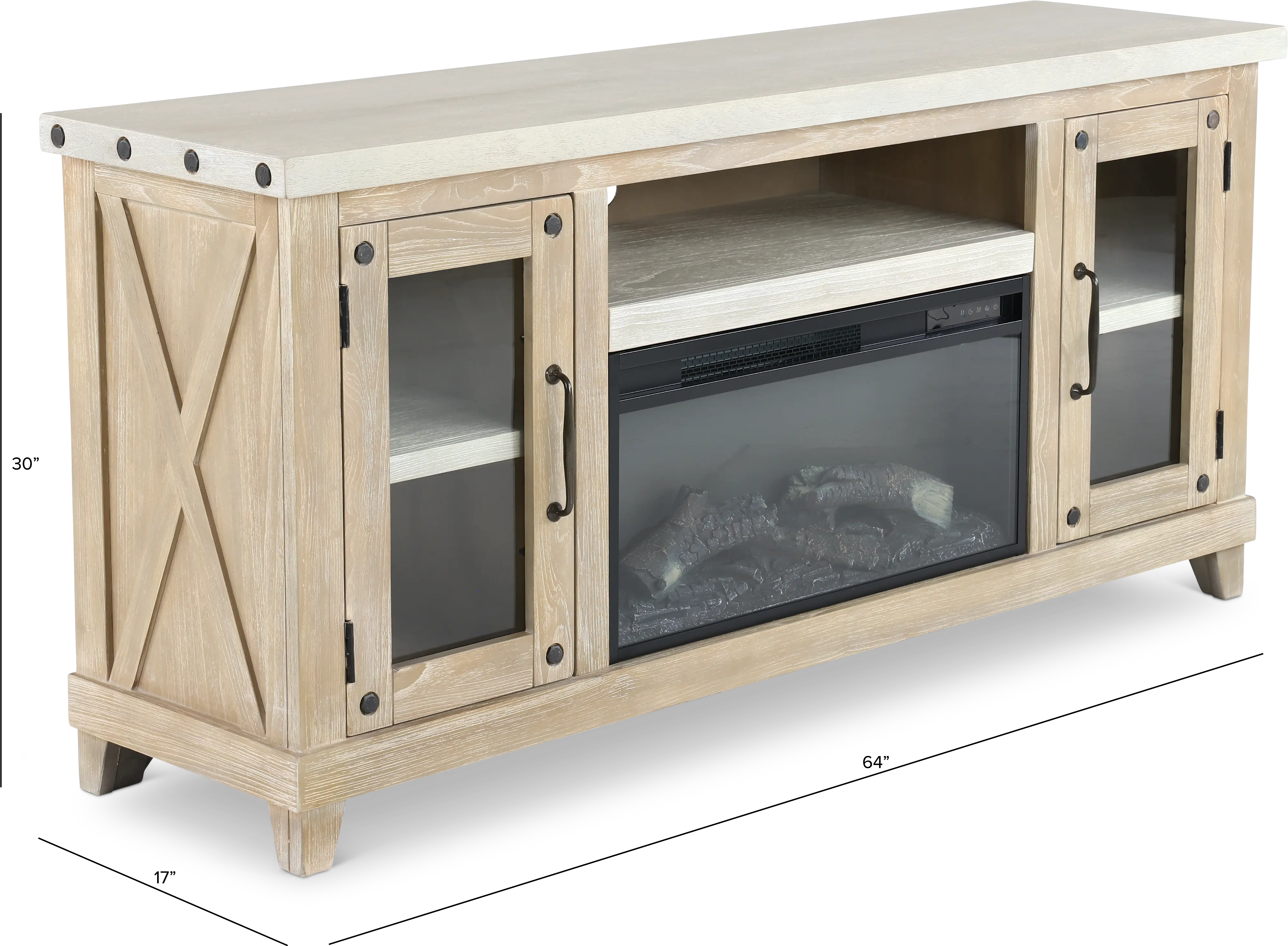 Rivan 64 Natural Fireplace TV Stand-3