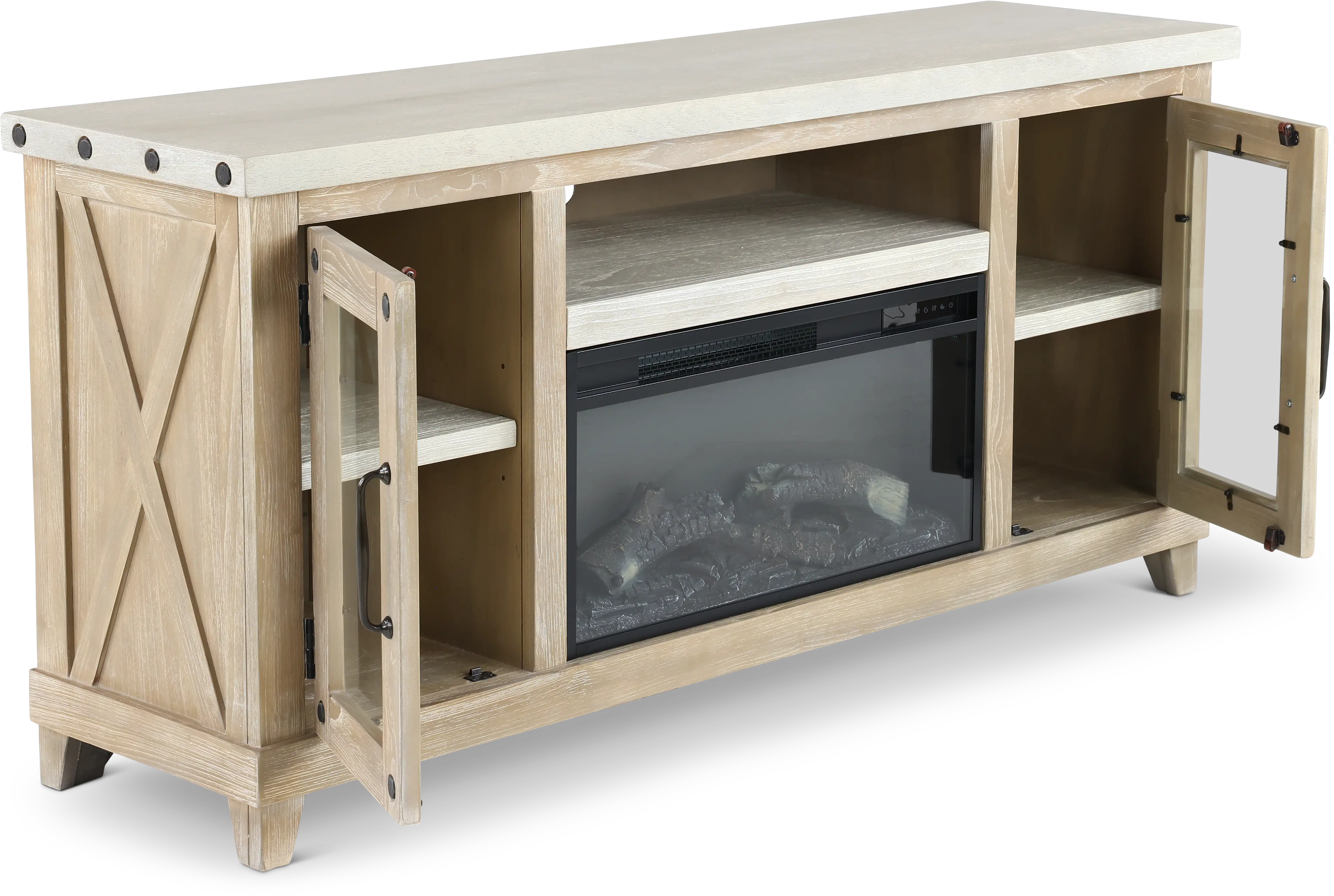 Rivan 64 Natural Fireplace TV Stand-2