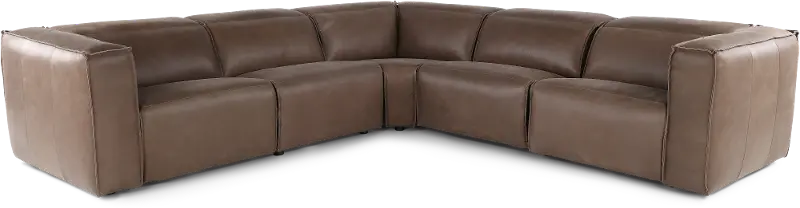 Okemo Seal Dark Brown Leather 5 Piece Power Reclining Sectional