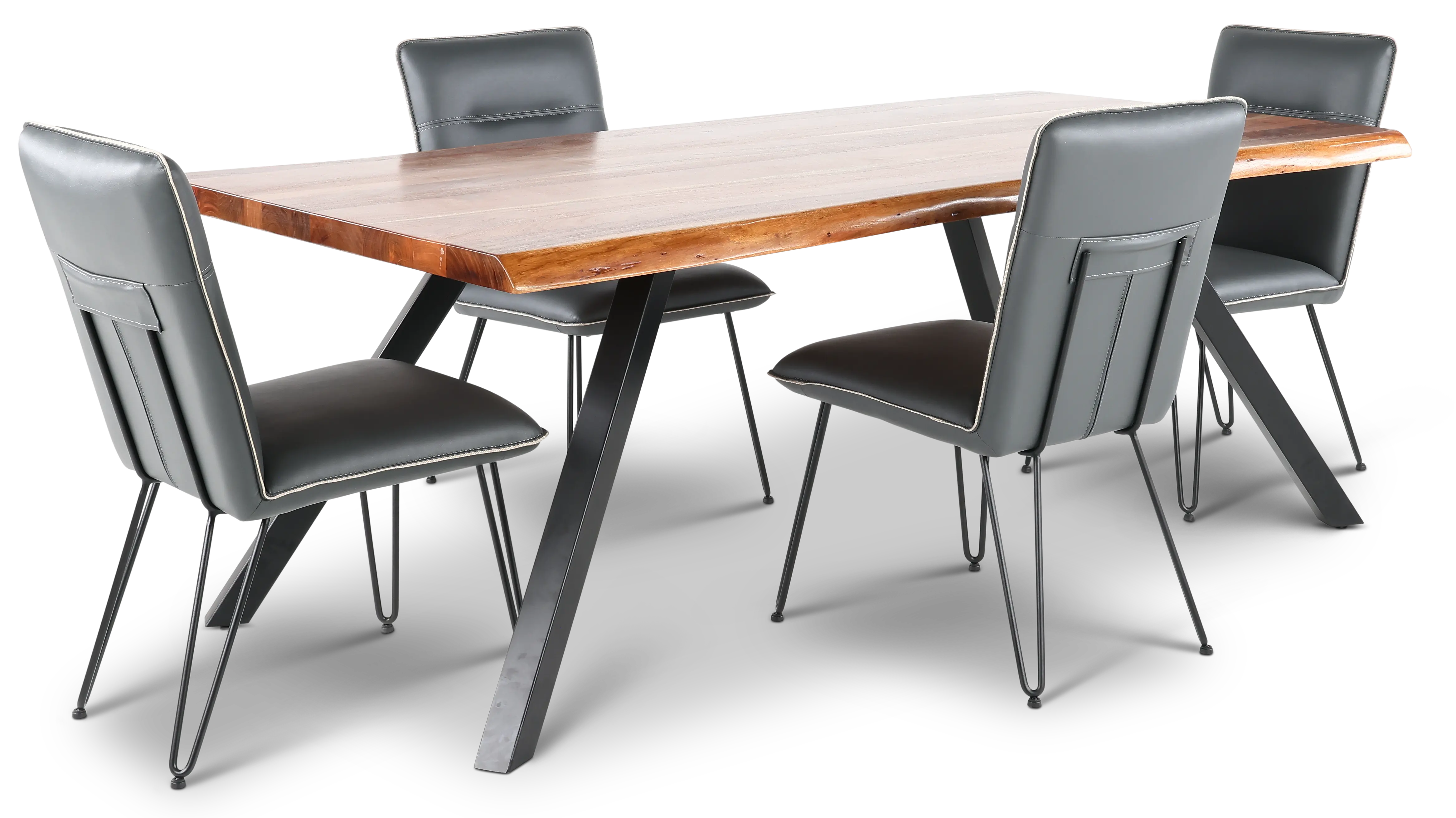 Reese Natural Acacia and Blue 5 Piece Dining Set-1