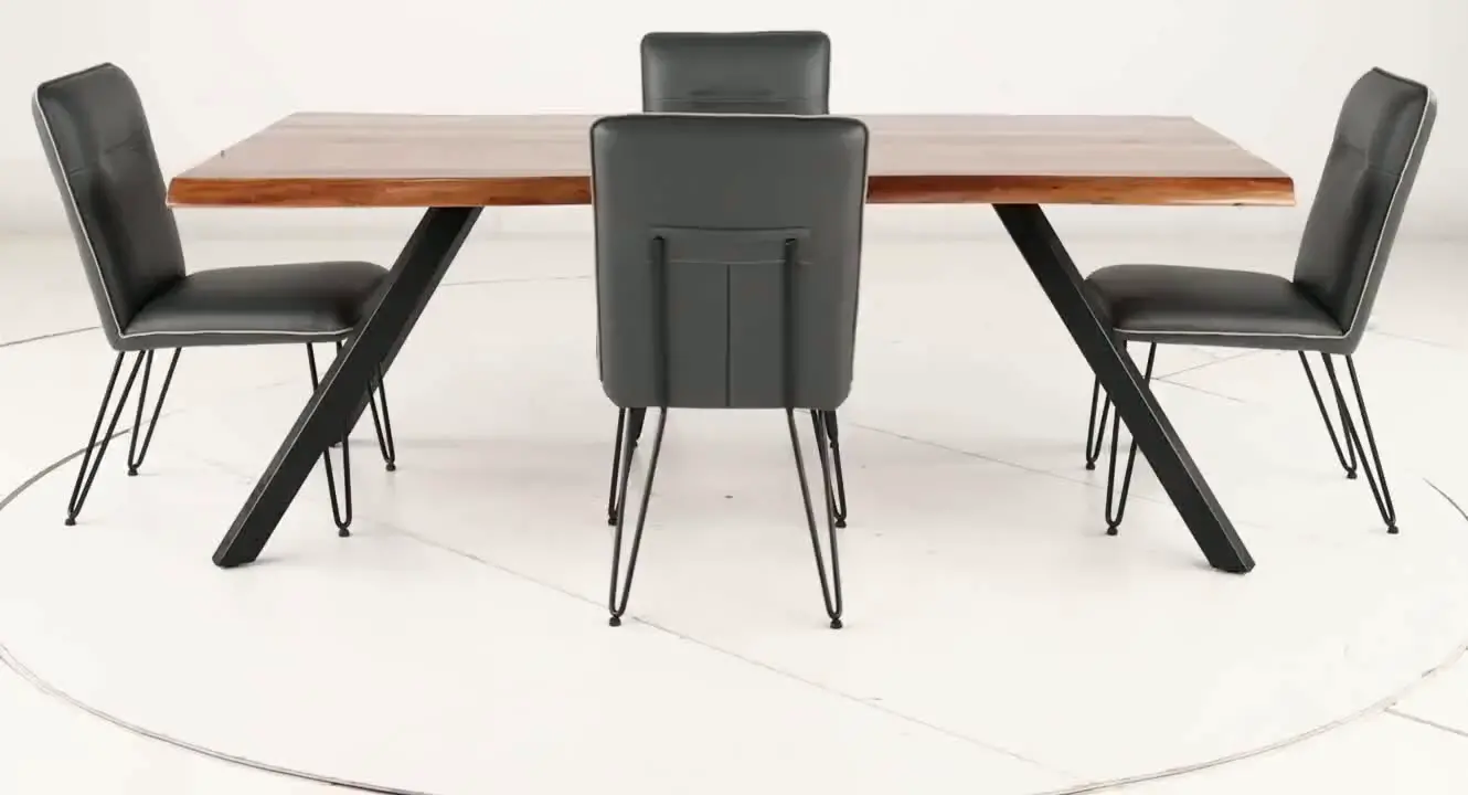 Reese Natural Acacia and Blue 5 Piece Dining Set-6