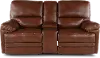 David Pecan Power Reclining Loveseat with Power Headrest and Lumbar