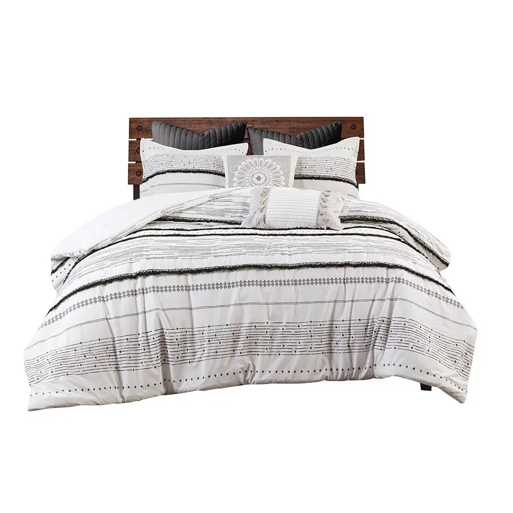 Nea White and Black King 3-Piece Comforter Set-1