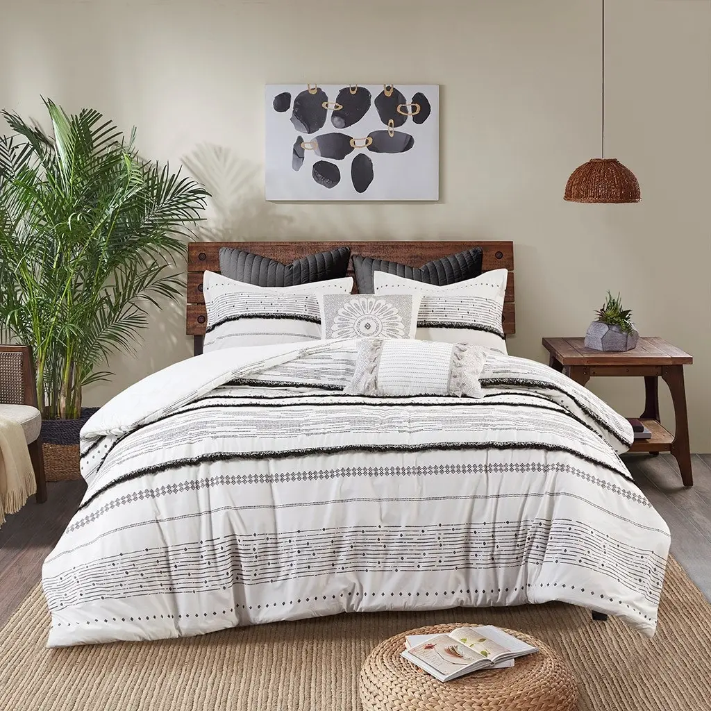 Nea White and Black King 3-Piece Comforter Set-2