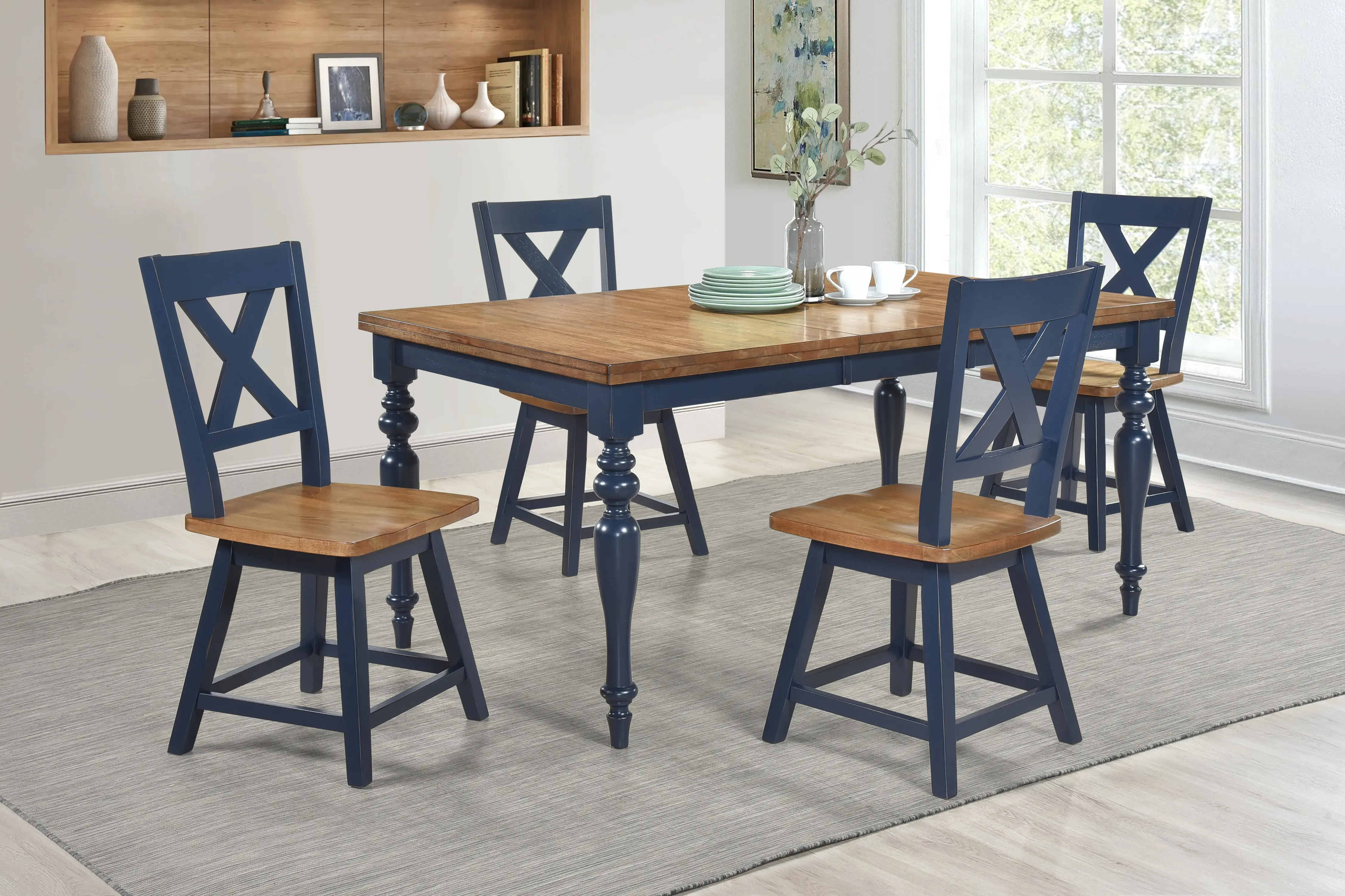 Carmen Oak and Blue Swivel Dining Chair-2