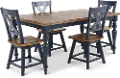 Carmen Oak and Blue 5 Piece Dining Set