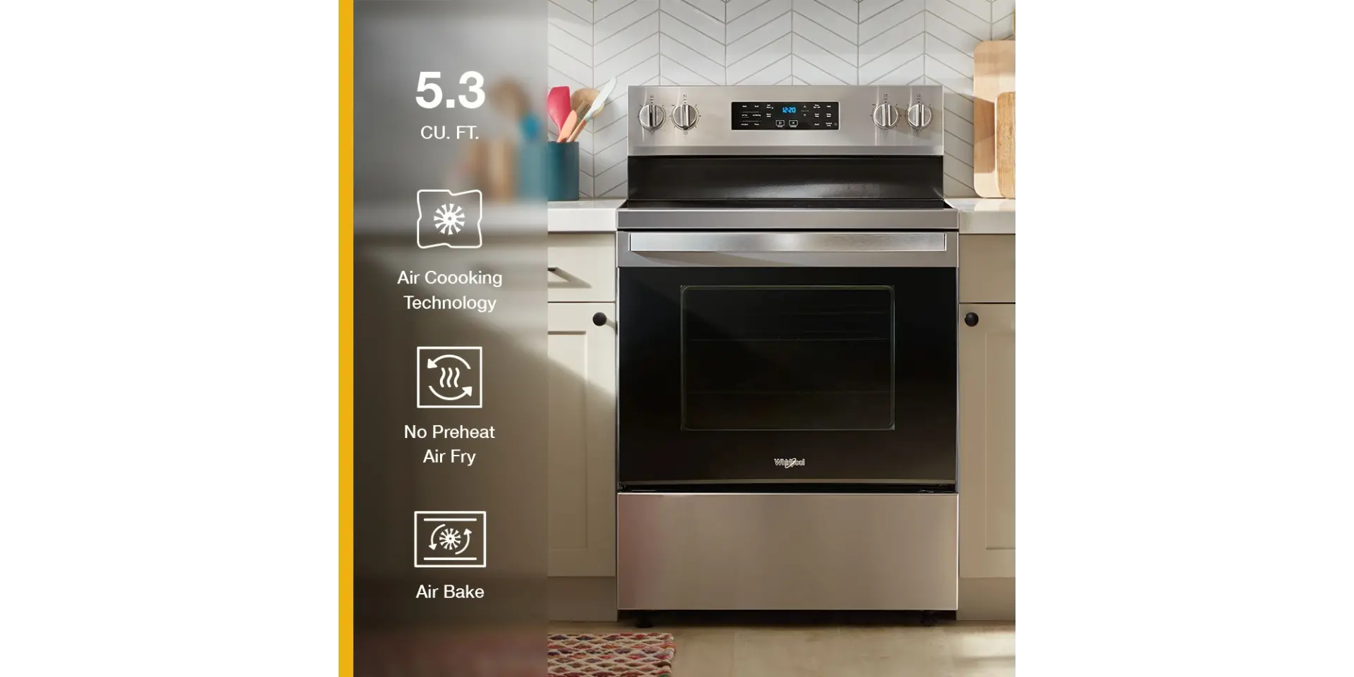 WFES5030RZ Whirlpool 5.3 Cu Ft Single Oven Electric Range - Fingerprint Resistant Stainless Steel-3