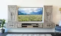 Farmhouse Gray Wall Mounted TV Stand with Modular Barndoor Consoles