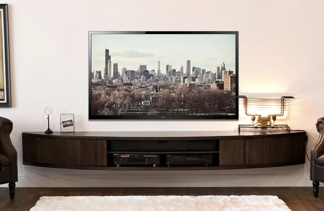 Arc Curved Espresso Wall Mounted TV Stand-2