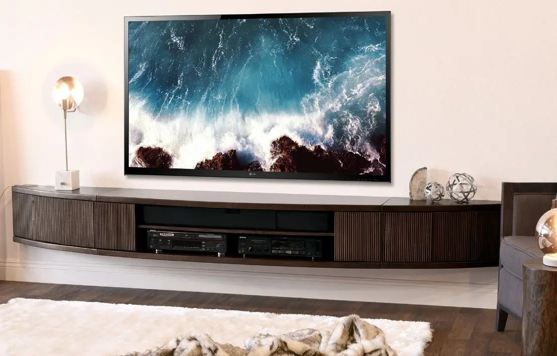 Arc Curved Espresso Wall Mounted TV Stand-3