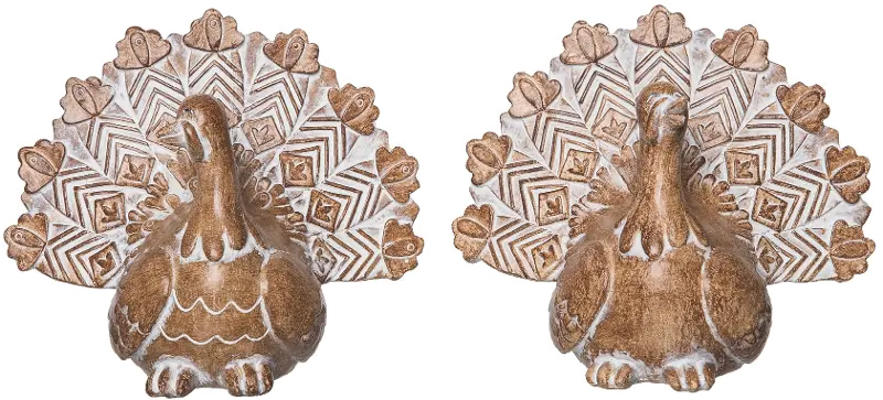 White Washed Turkey Figurine Set of 2