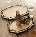 Metal and Wood Decorate Tray Set