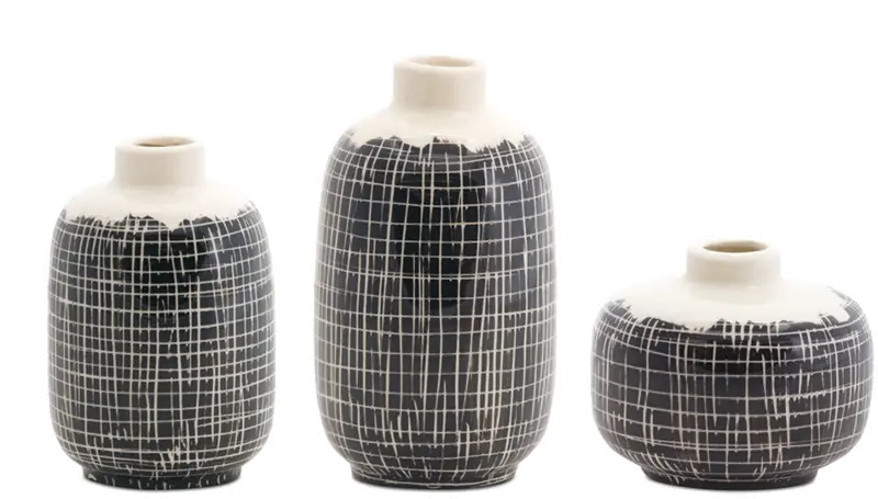 Black and White Terra Cotta Mini Vases, Set of 3