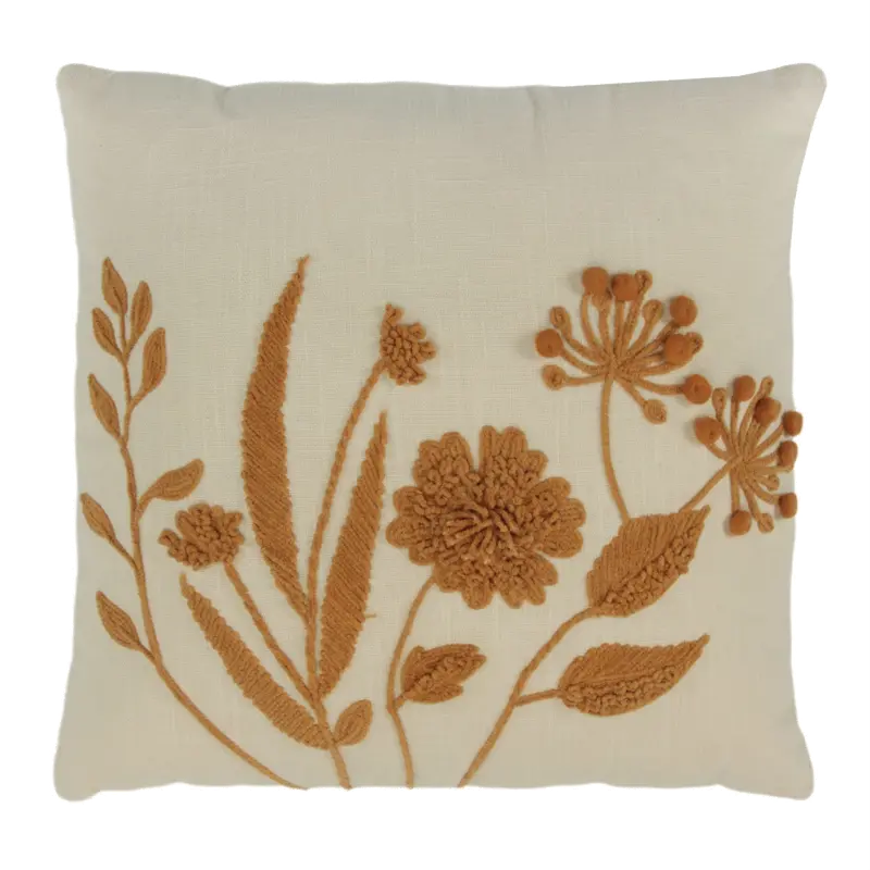 Beige Flower Cotton Accent Pillow