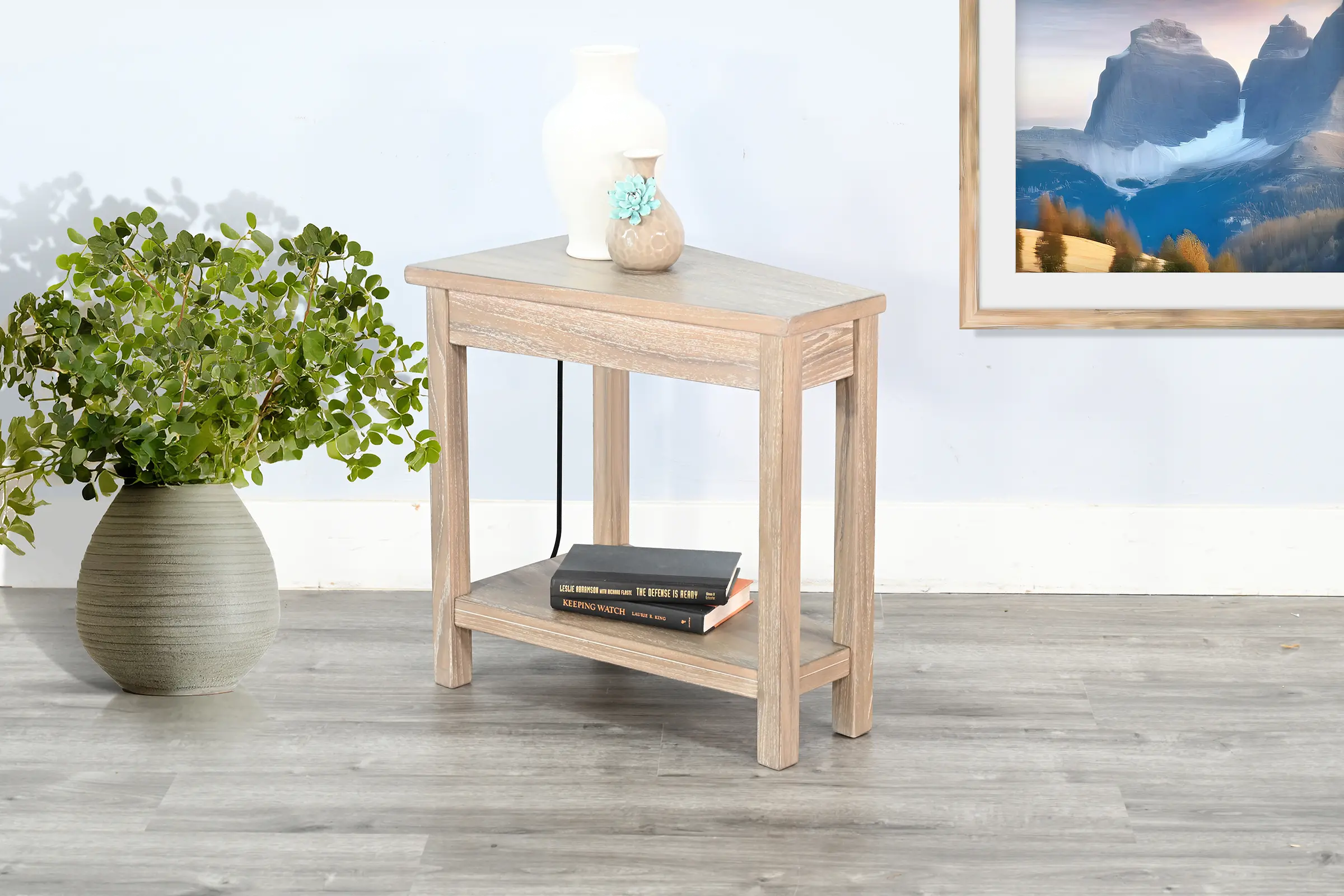 Wedge Wheat Beige Chairside Table-2
