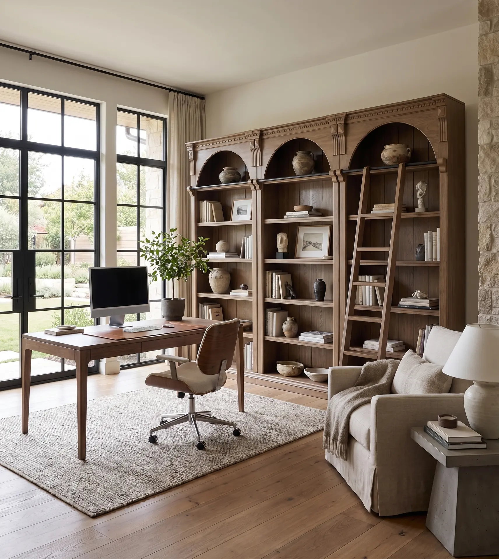 Stratton Brown Bookcases with Ladder-2