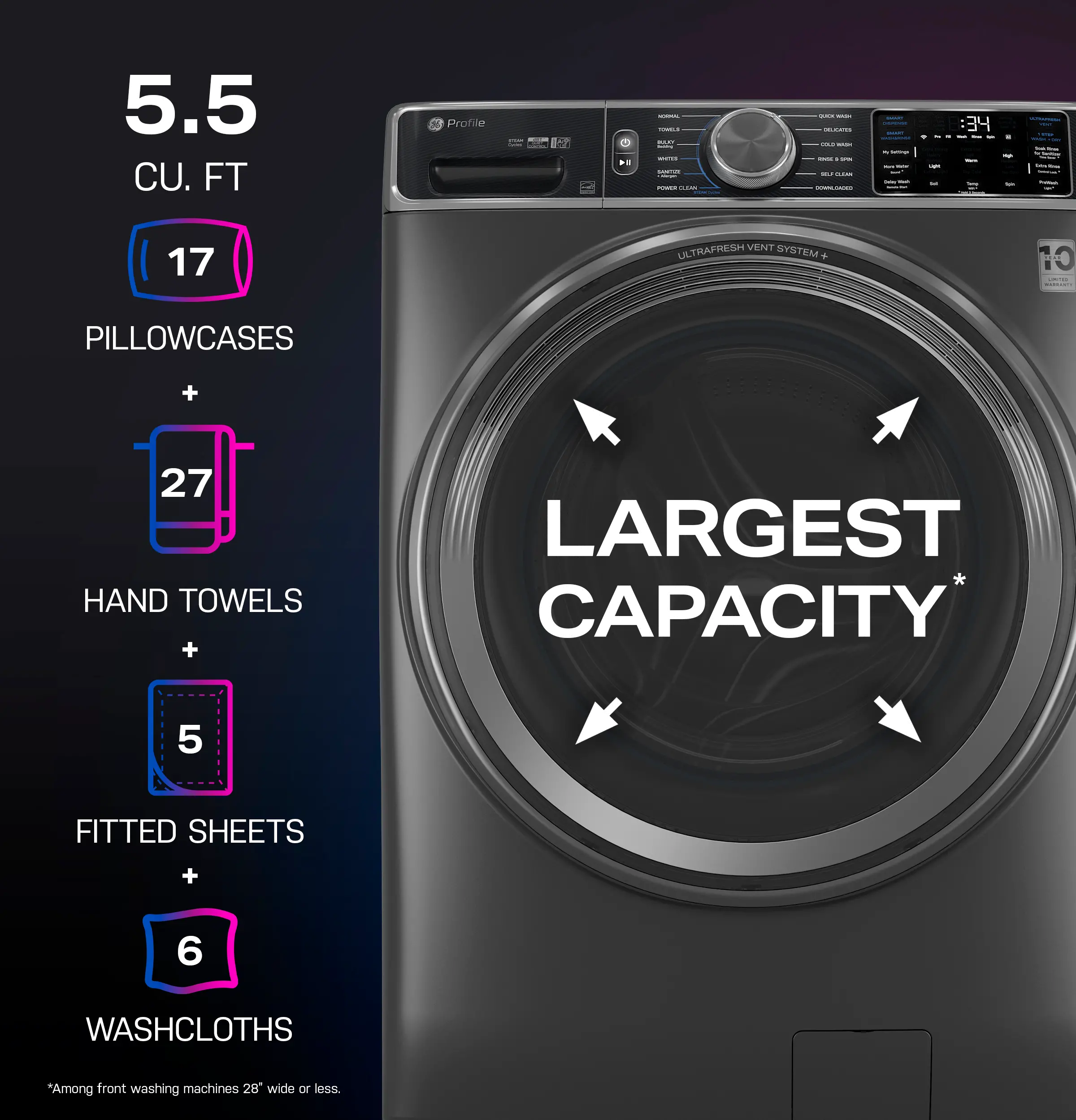 PFW955SPWDS GE Profile™ 5.5 Cu Ft Front Load Smart Washer - Carbon Graphite-2