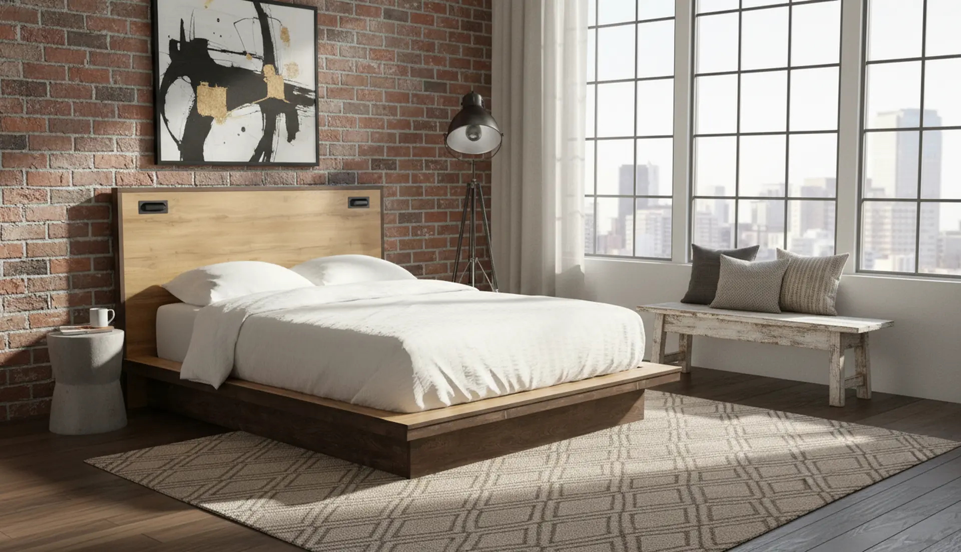 C0306-PR-BED6/6 Pine Row Natural and Brown King Platform Bed-12