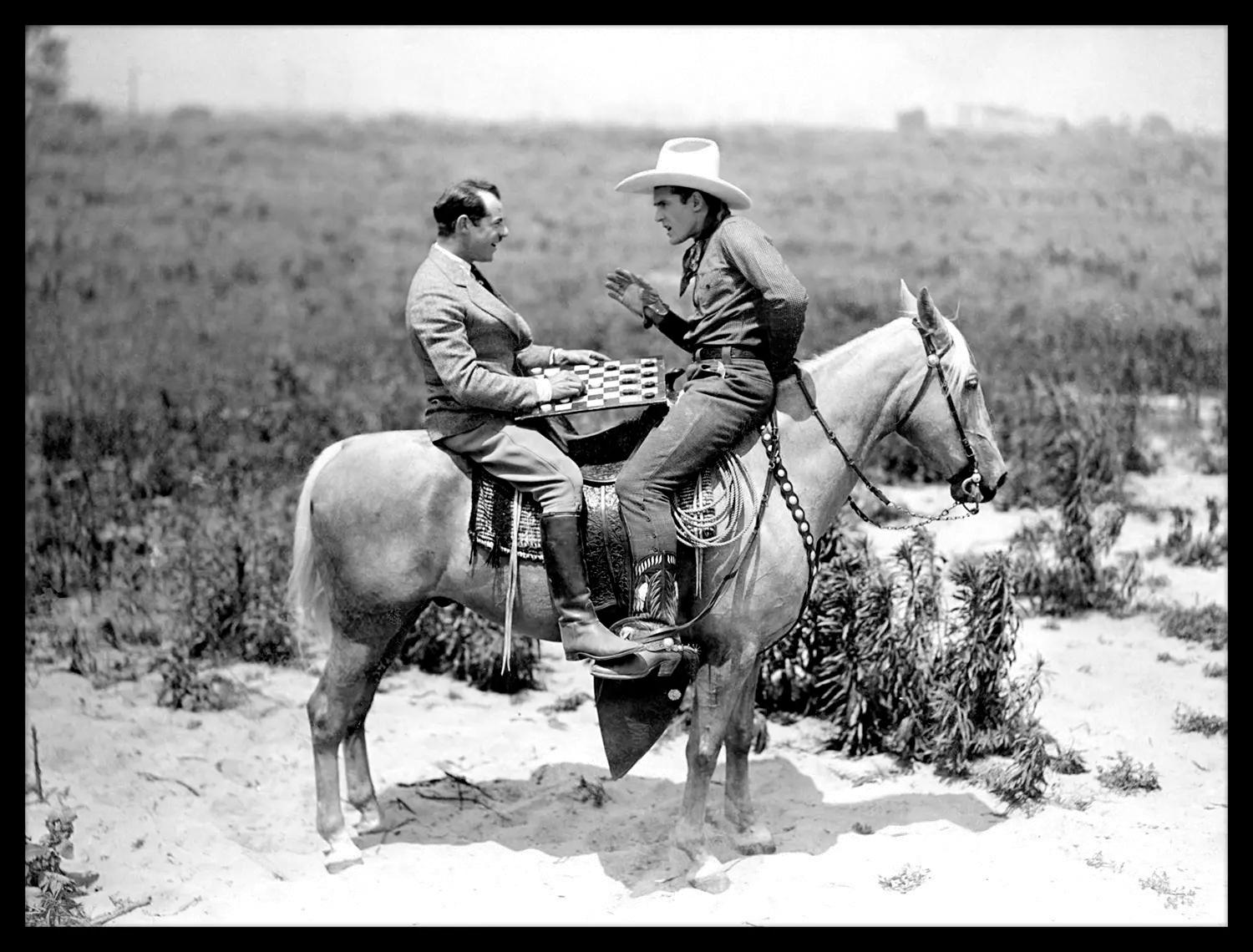 Cowboy Playing Chess Framed Art-1