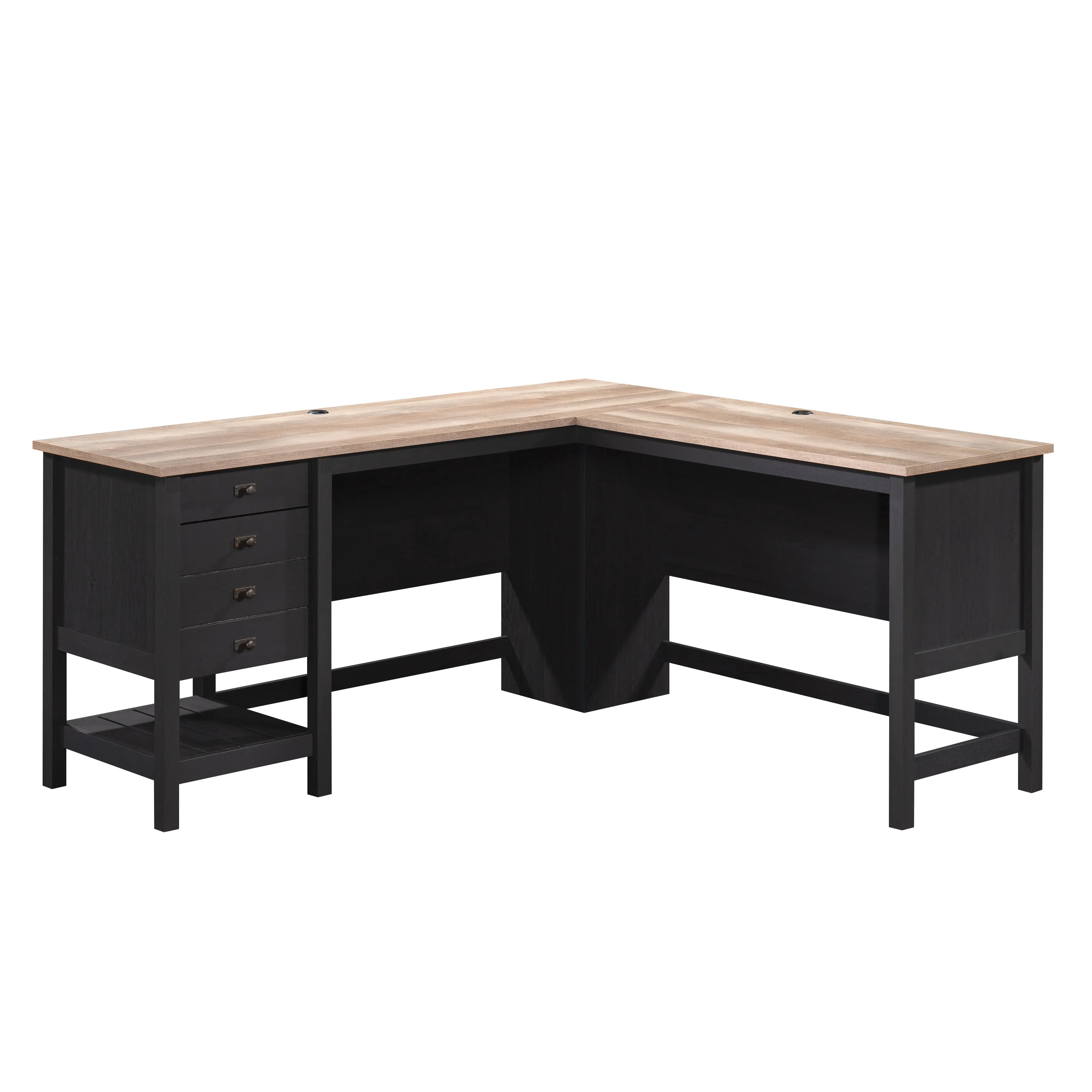 Raven Black and Tan L-Shaped Desk-1