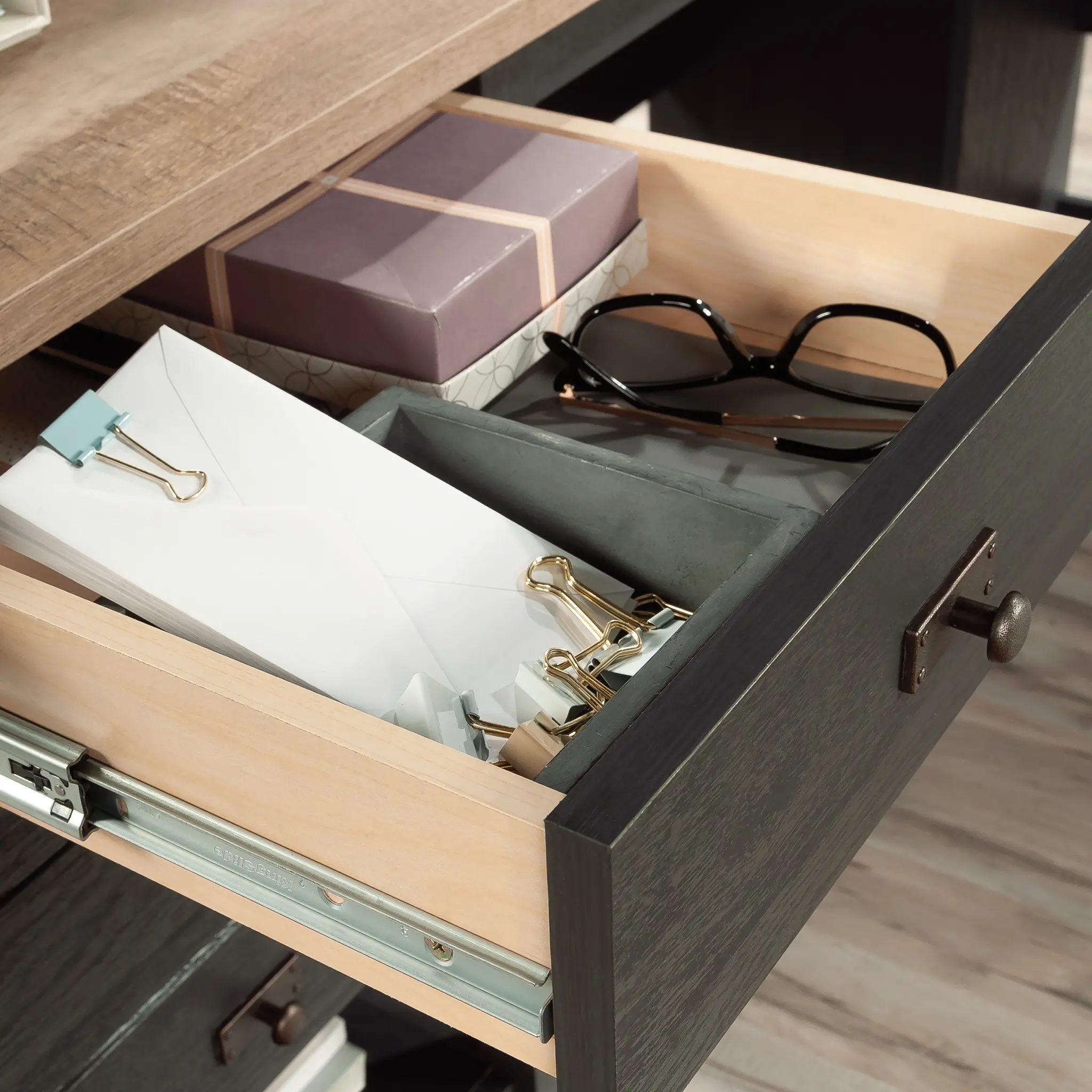 Raven Black and Tan L-Shaped Desk-9