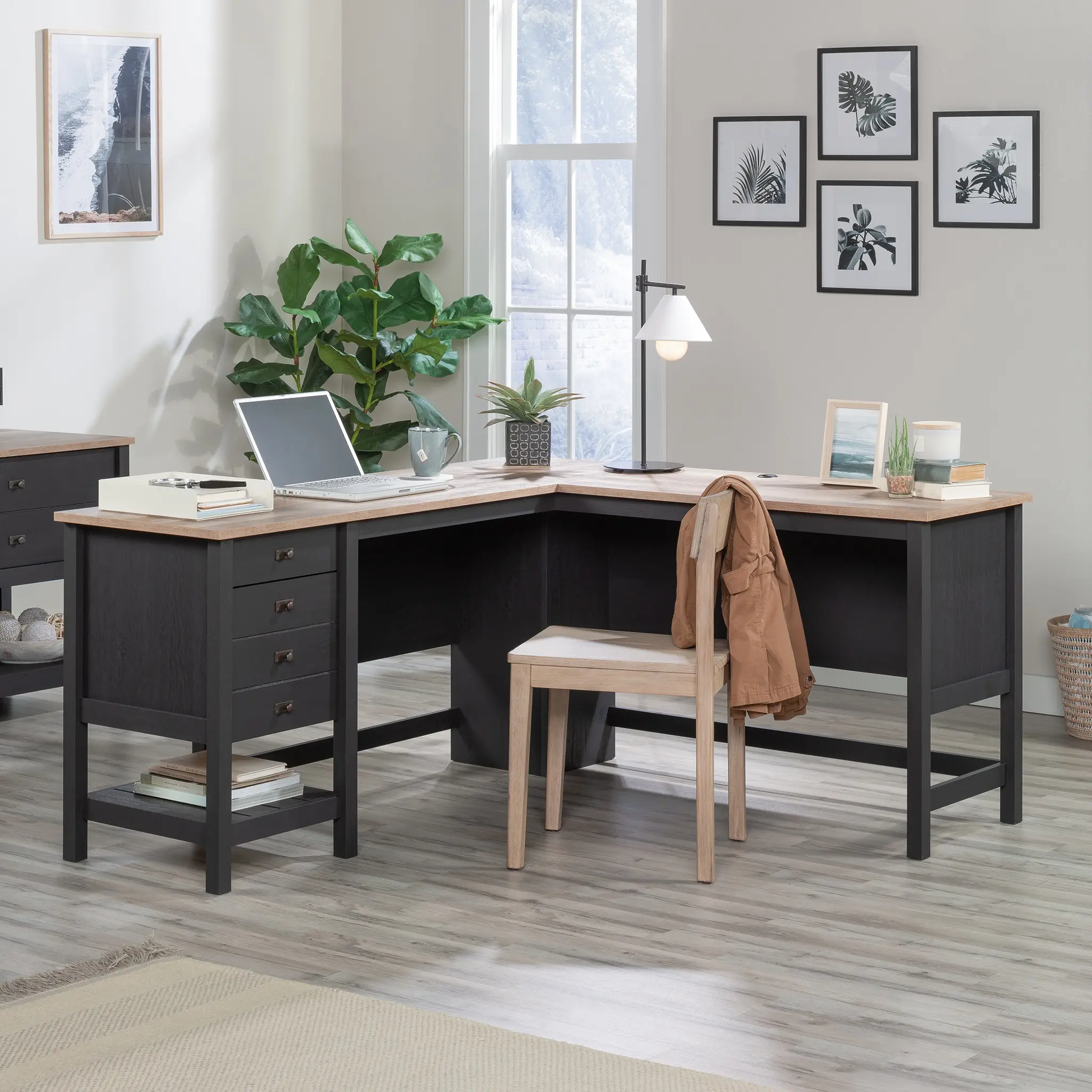 Raven Black and Tan L-Shaped Desk-2