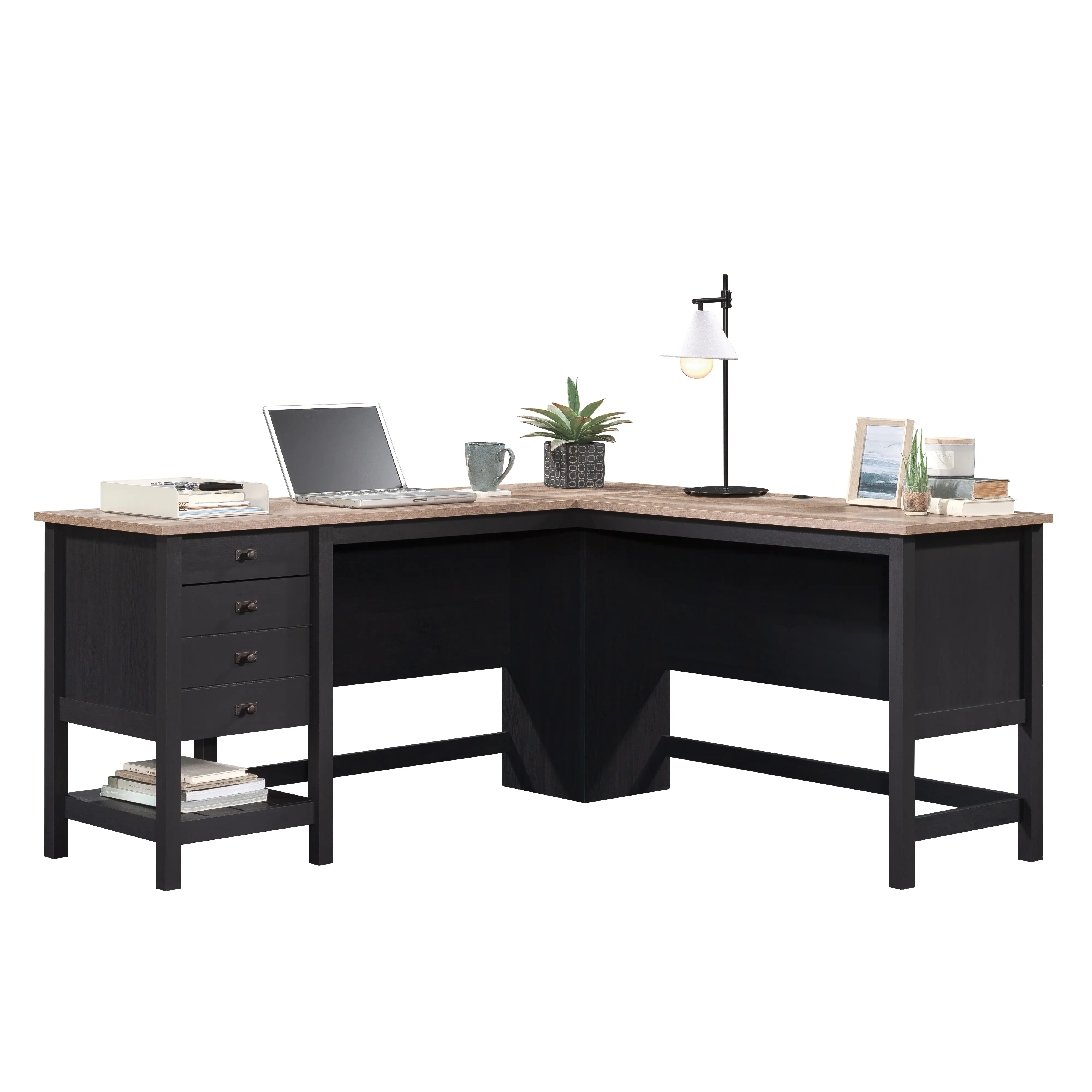 Raven Black and Tan L-Shaped Desk-3