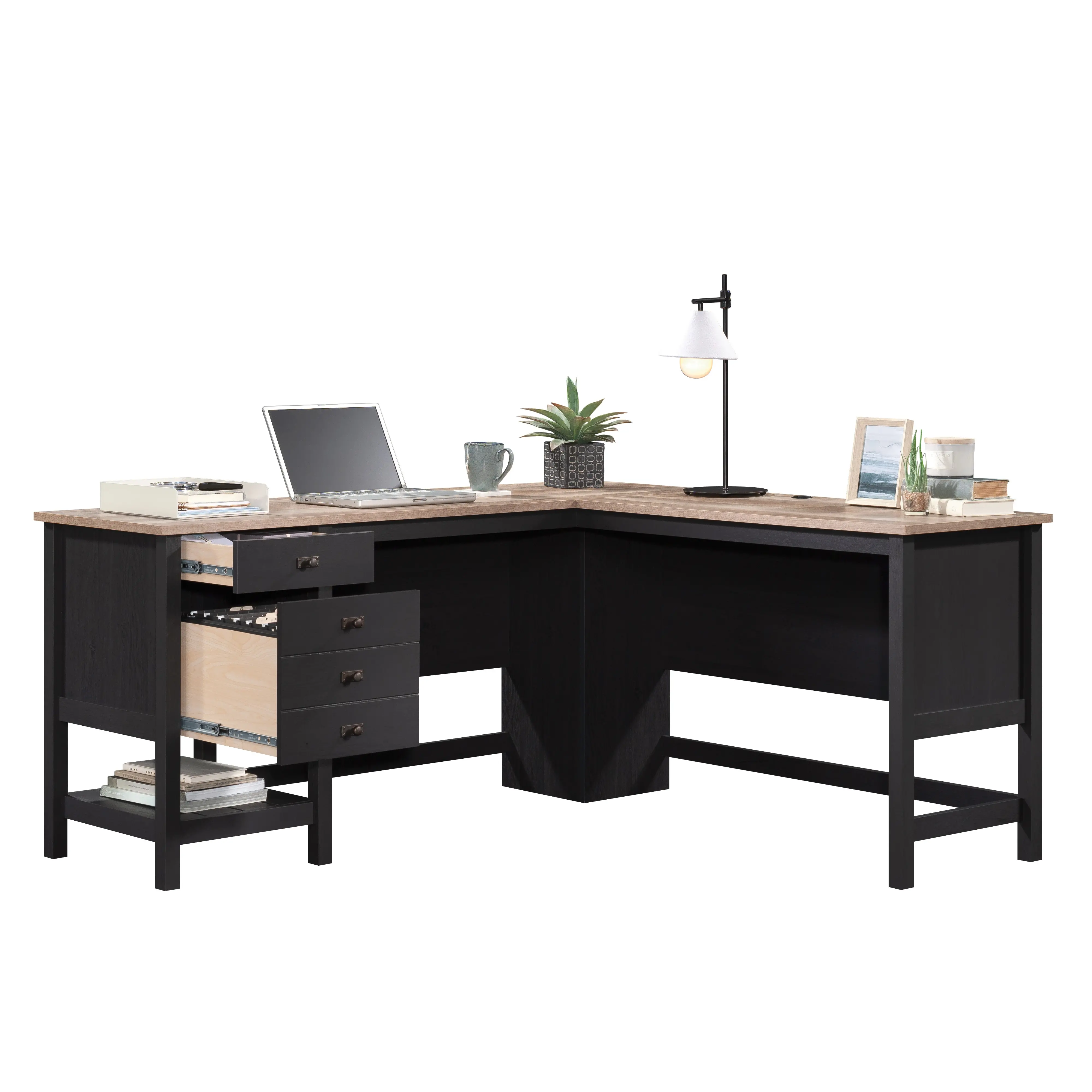 Raven Black and Tan L-Shaped Desk-4