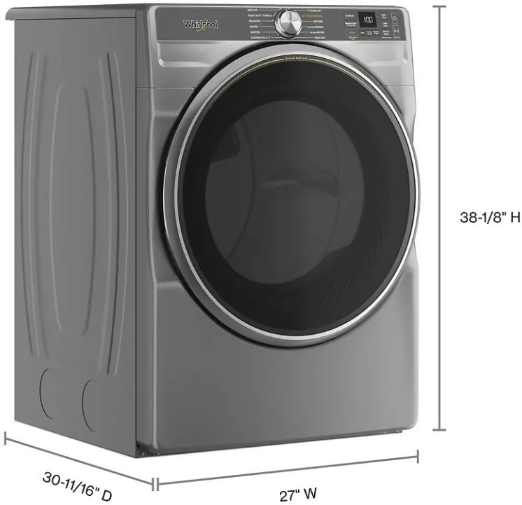 WGD6720RR Whirlpool 7.4 Cu Ft Smart Gas Dryer with Steam - Radiant Silver-3