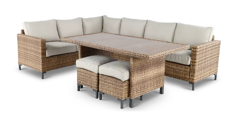 Hanover Brown and White Wicker 5 Piece Patio Seating Set
