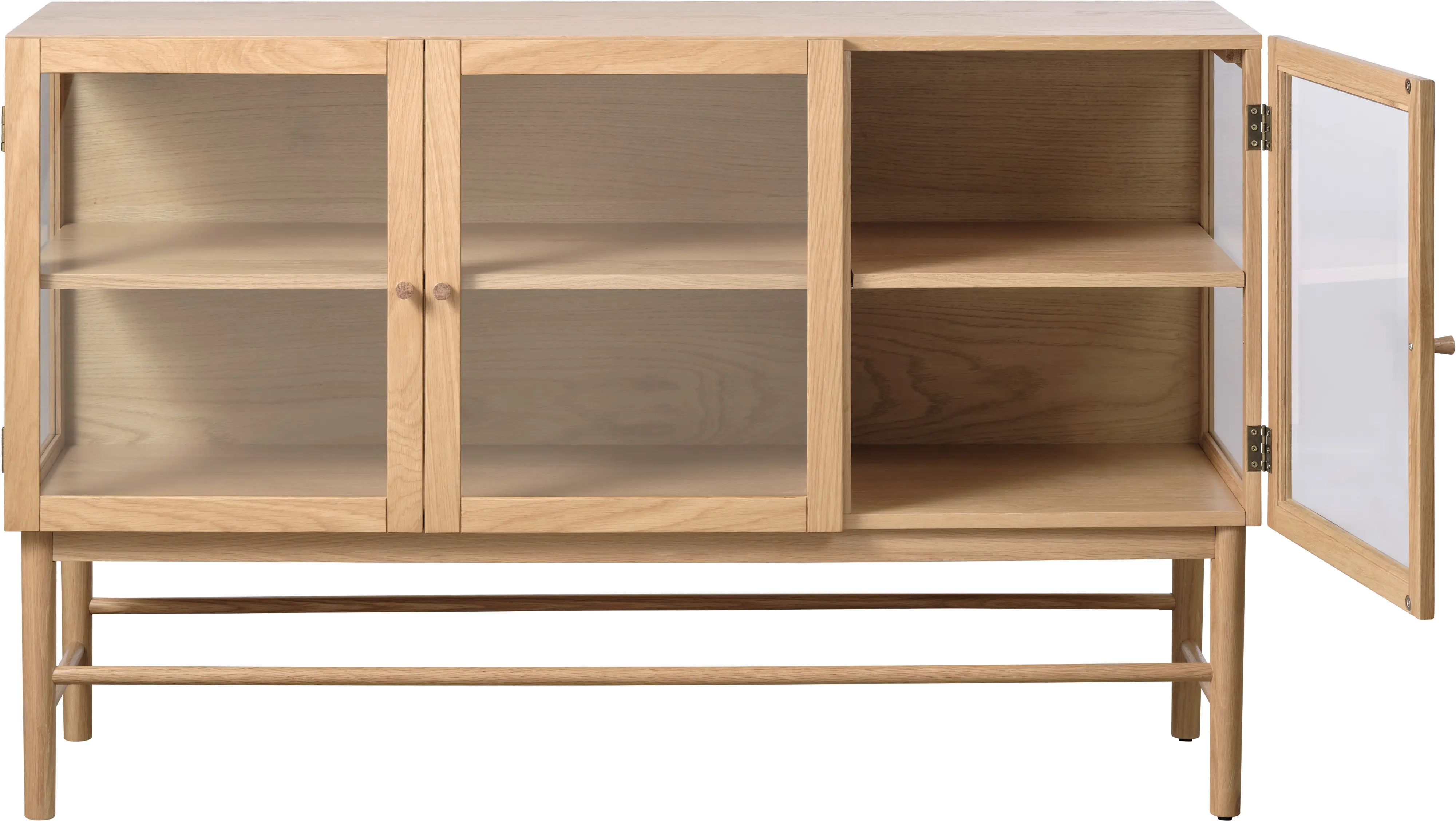 Elsa Natural Oak 3 Door Glass Panel Sideboard-4