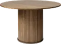 Nola Brown Oak Round Dining Table with Slatted Pedestal Base