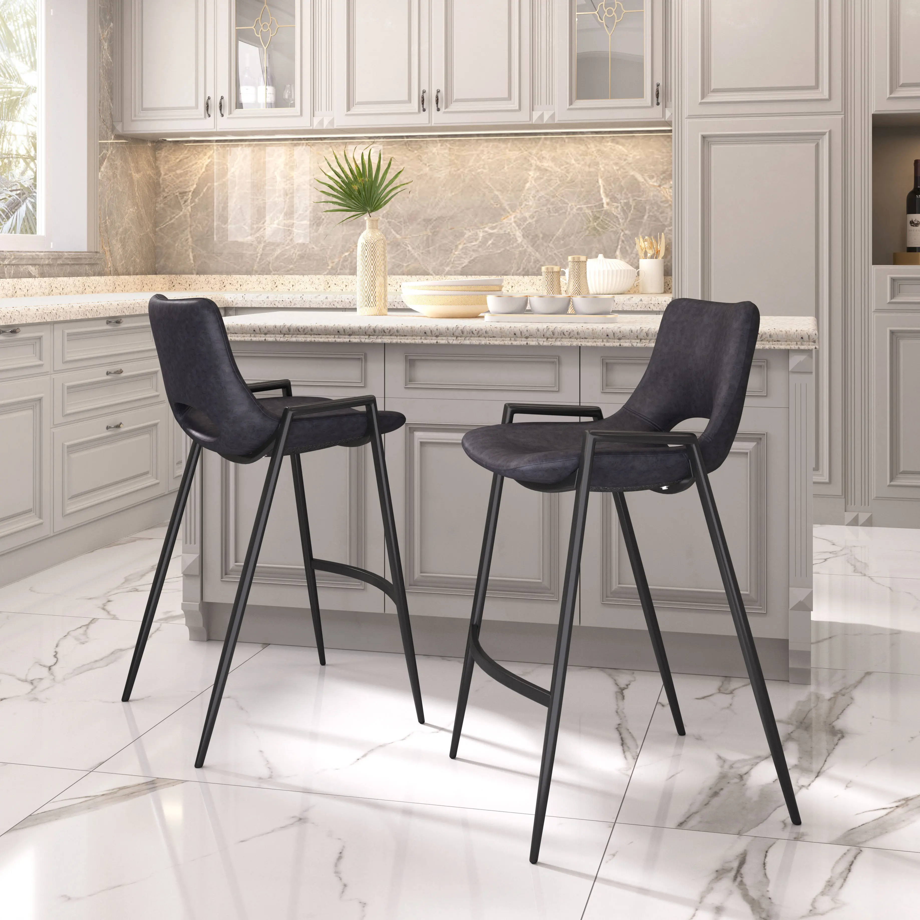 Sant’Anastasia Black Faux Leather Counter Stool, Set of 2-2