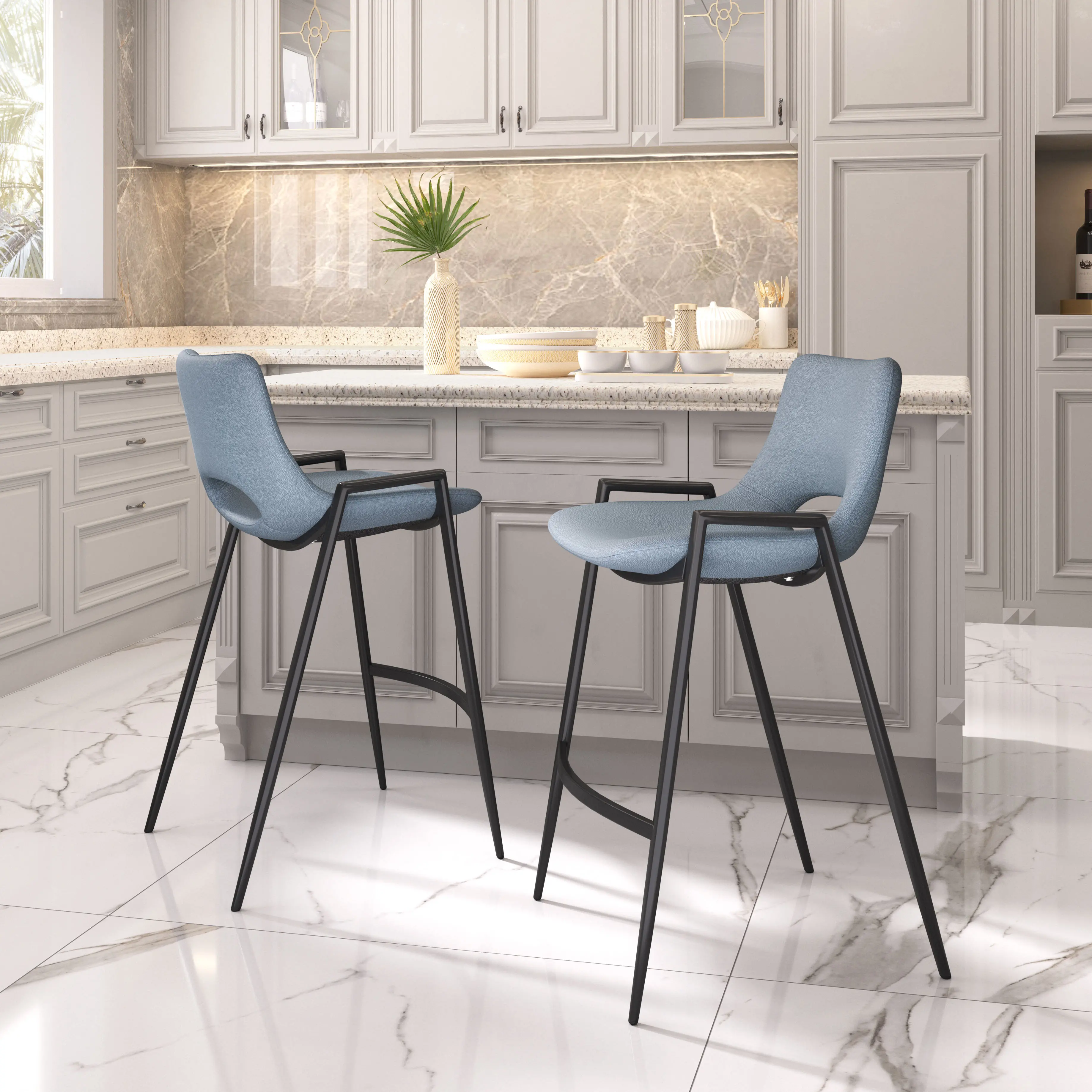 Sant’Anastasia Gray Faux Leather Counter Stool, Set of 2-2