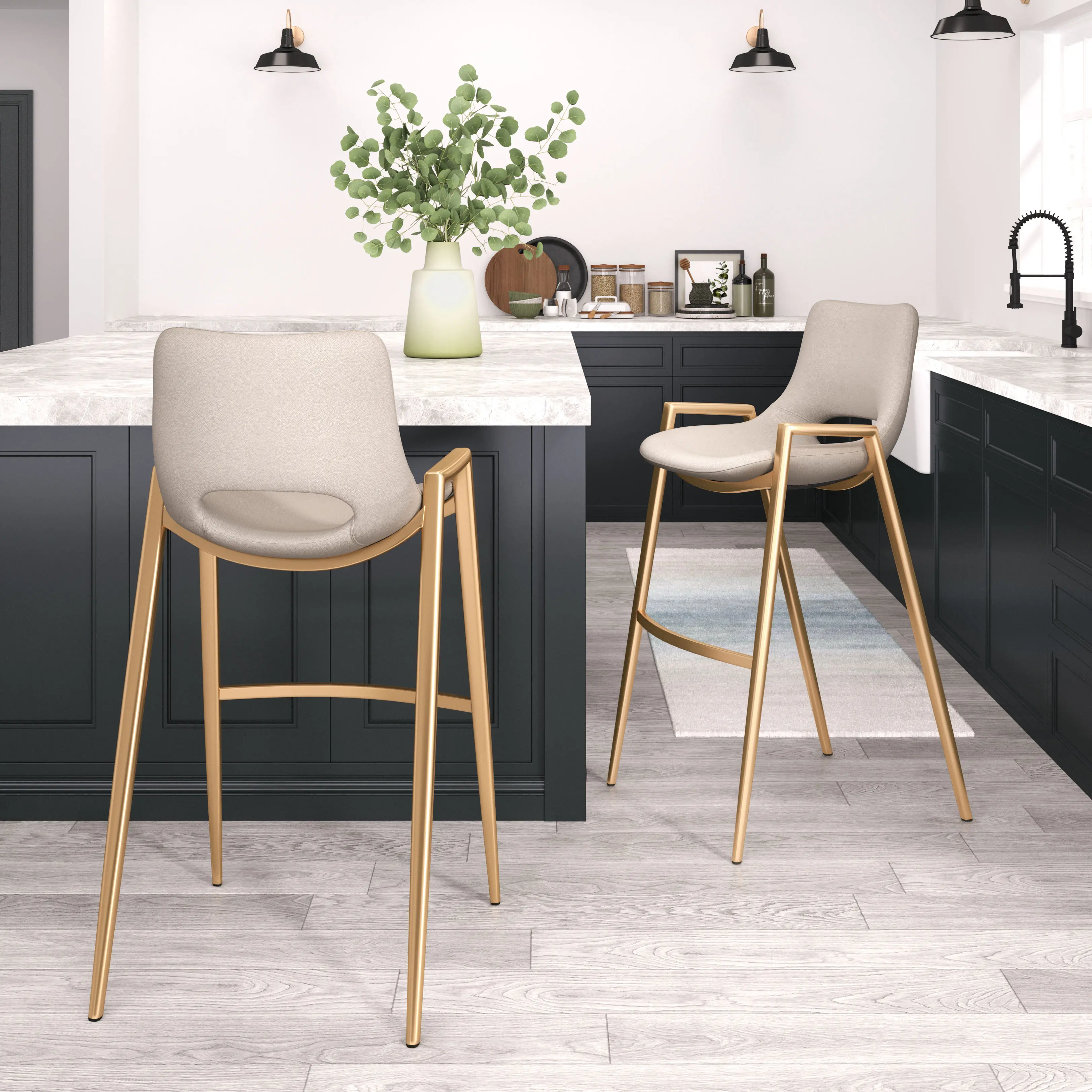 Sant’Anastasia Beige and Gold Faux Leather Counter Stool, Set of 2-2
