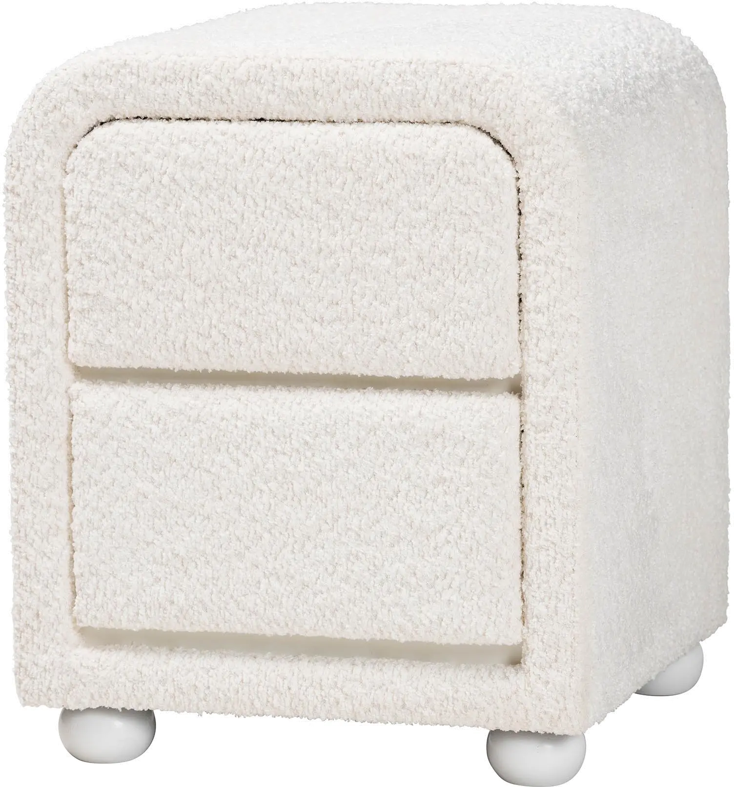 244-13651-RCW Lavina White Boucle 2-Drawer Nightstand-3