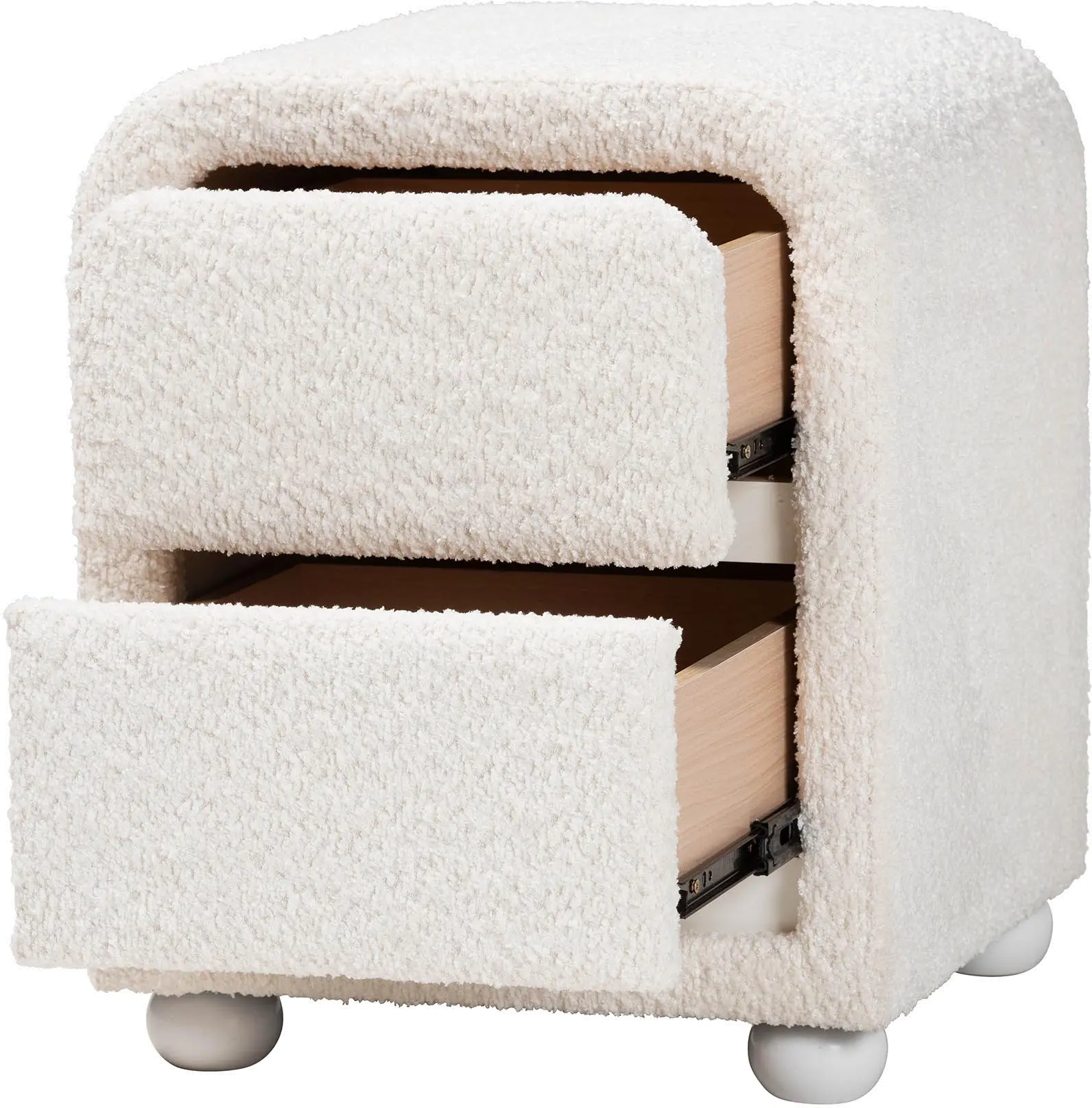 244-13651-RCW Lavina White Boucle 2-Drawer Nightstand-4