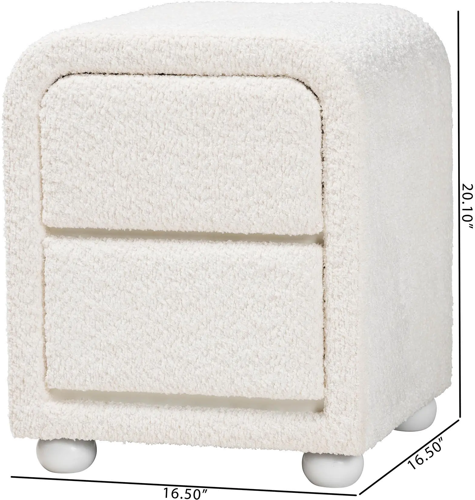 244-13651-RCW Lavina White Boucle 2-Drawer Nightstand-7
