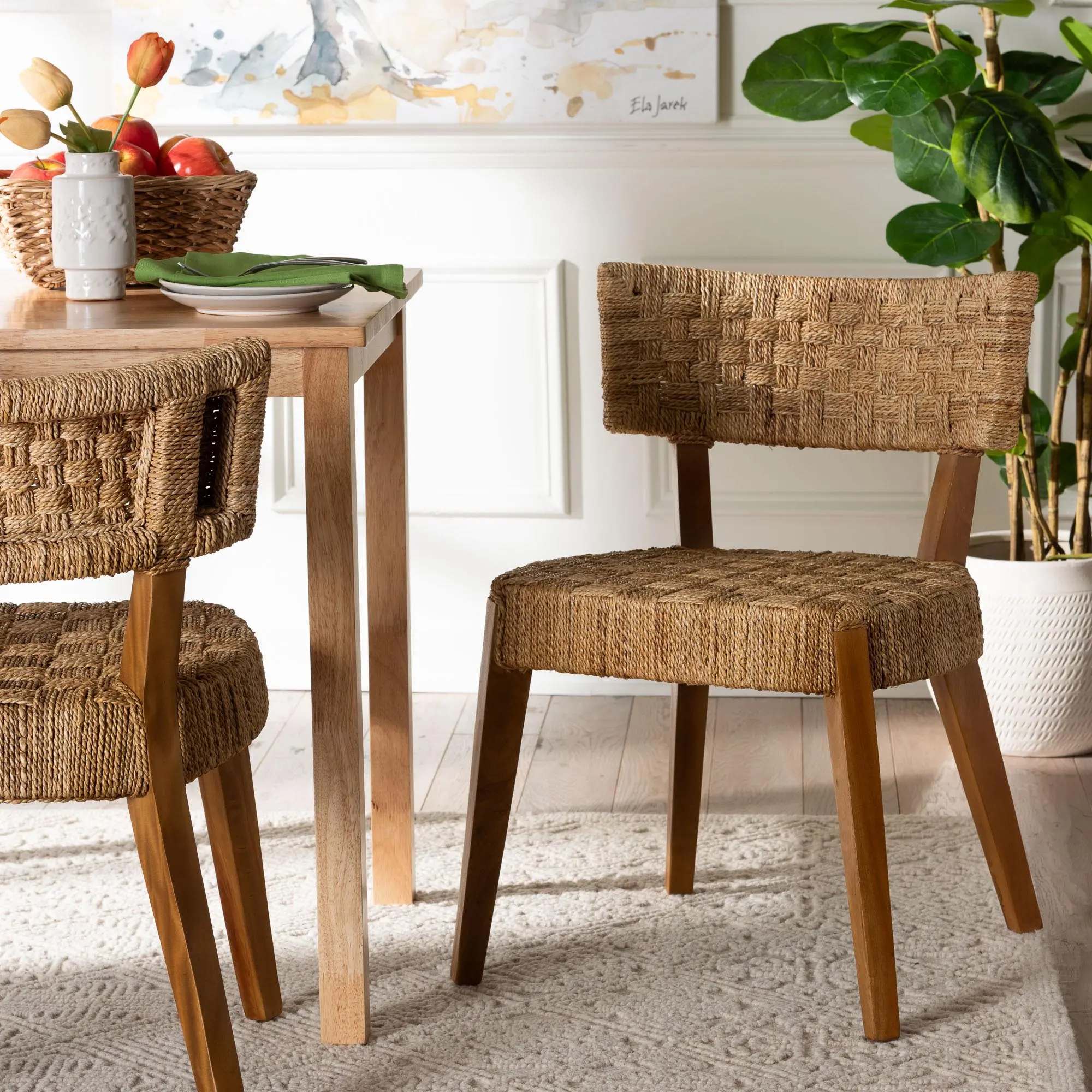 251-13853-RCW Sabit Seagrass and Mahogany Dining Chair-2